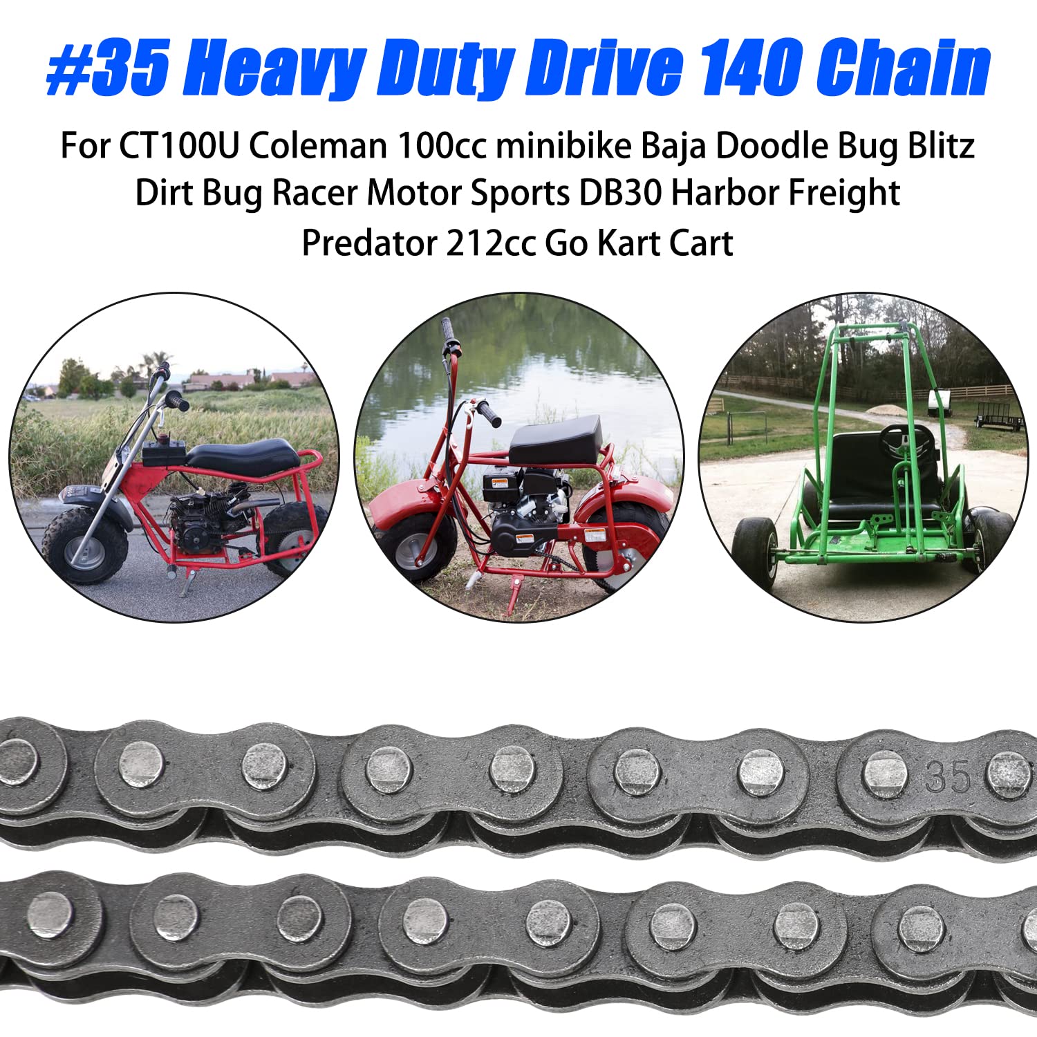Yoxufa #35 Drive Chain 140 Links For 79Cc 79.5Cc 97Cc 100Cc 212Cc Predator Coleman Ct100U Cc100X Baja Doodle Bug Dirt Bug Racer
