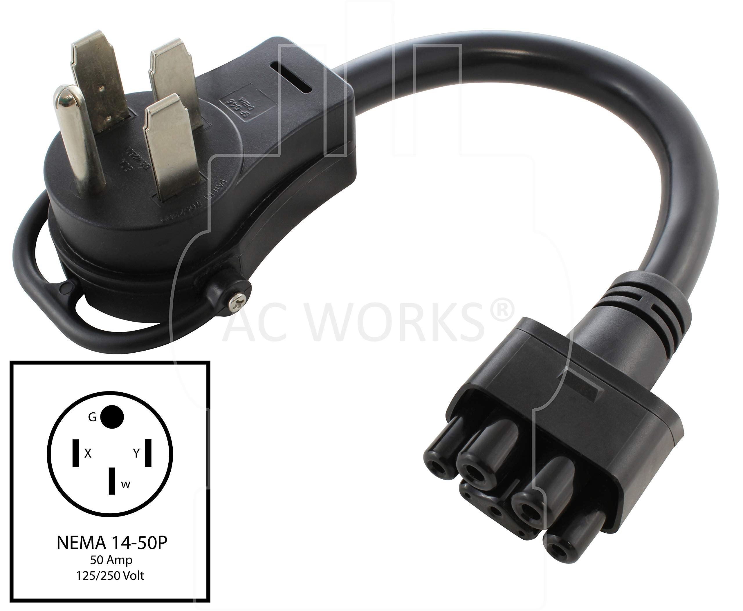 Ac Works Ev Charging Adapter For Tesla Use (14-50P 4-Prong Gen2 Pigtail-32Amp)