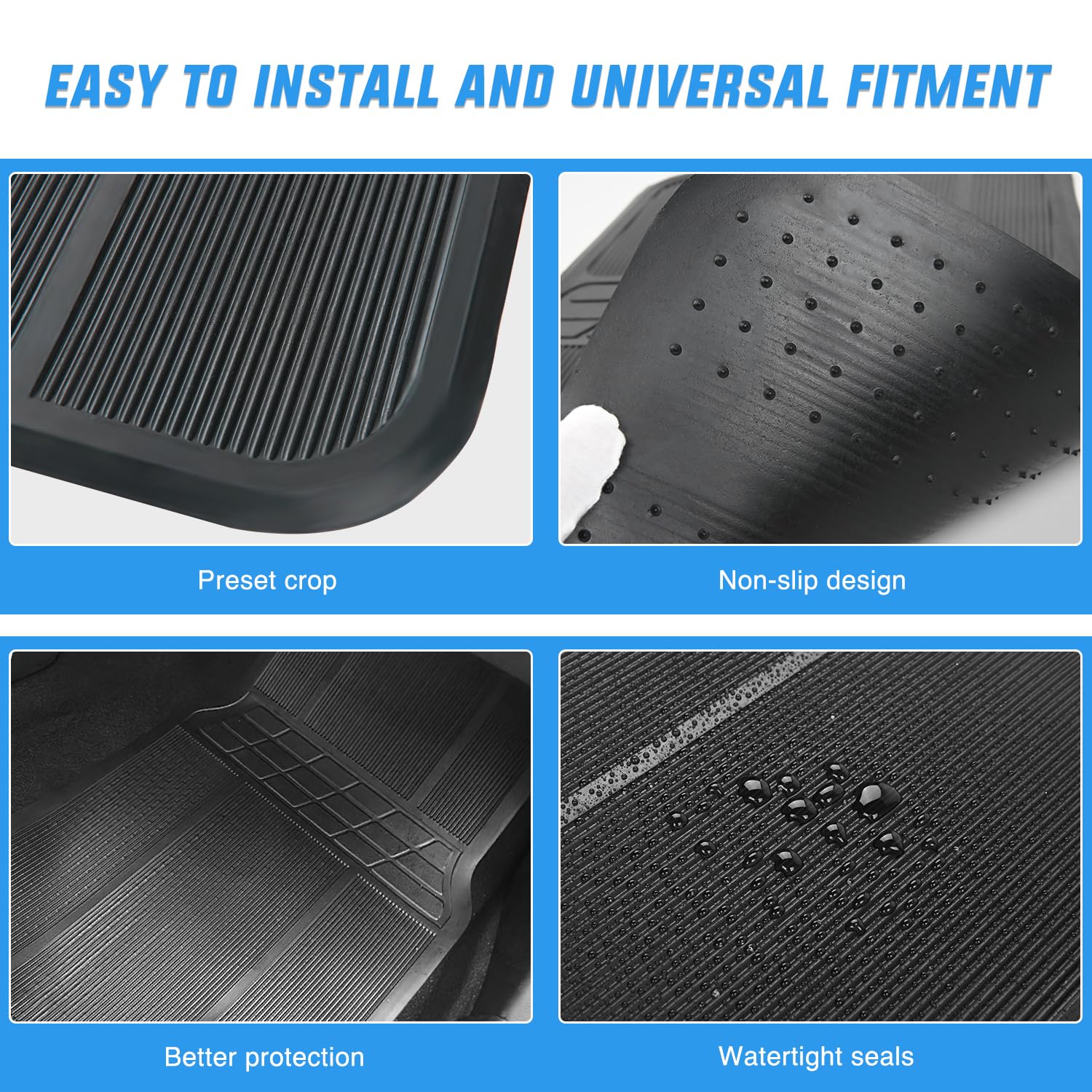 Nilight Rubber Floor Mats For Cars Trucks Suvs,Universal Trim To Fit For Most Vehicles,All Weather Protection Heavy Duty Floor L