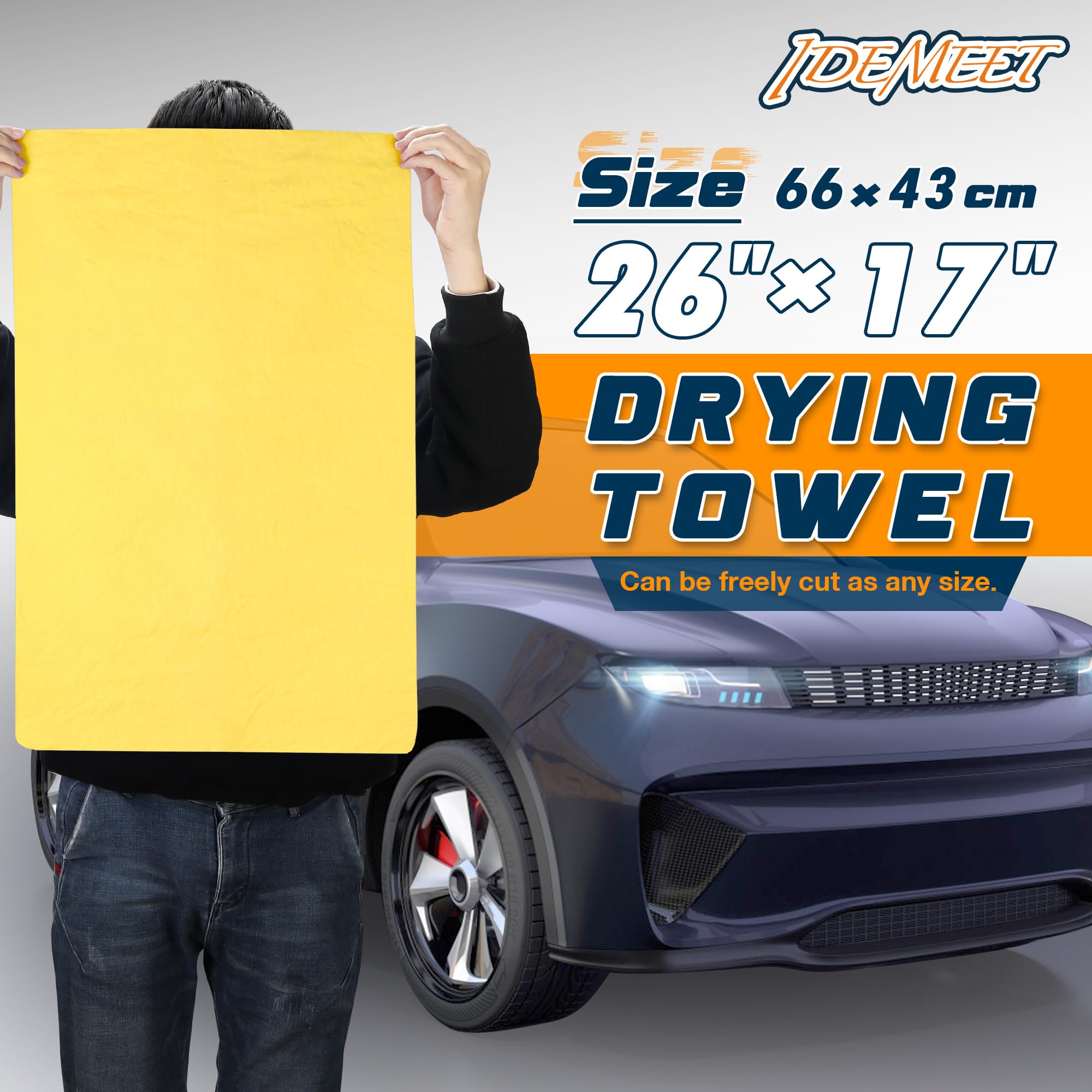Idemeet Premium Shammy Towel 2 Pack - 26"x17" Super Absorbent Yellow PVA Chamois Cloth for Car Drying & Dust Removal