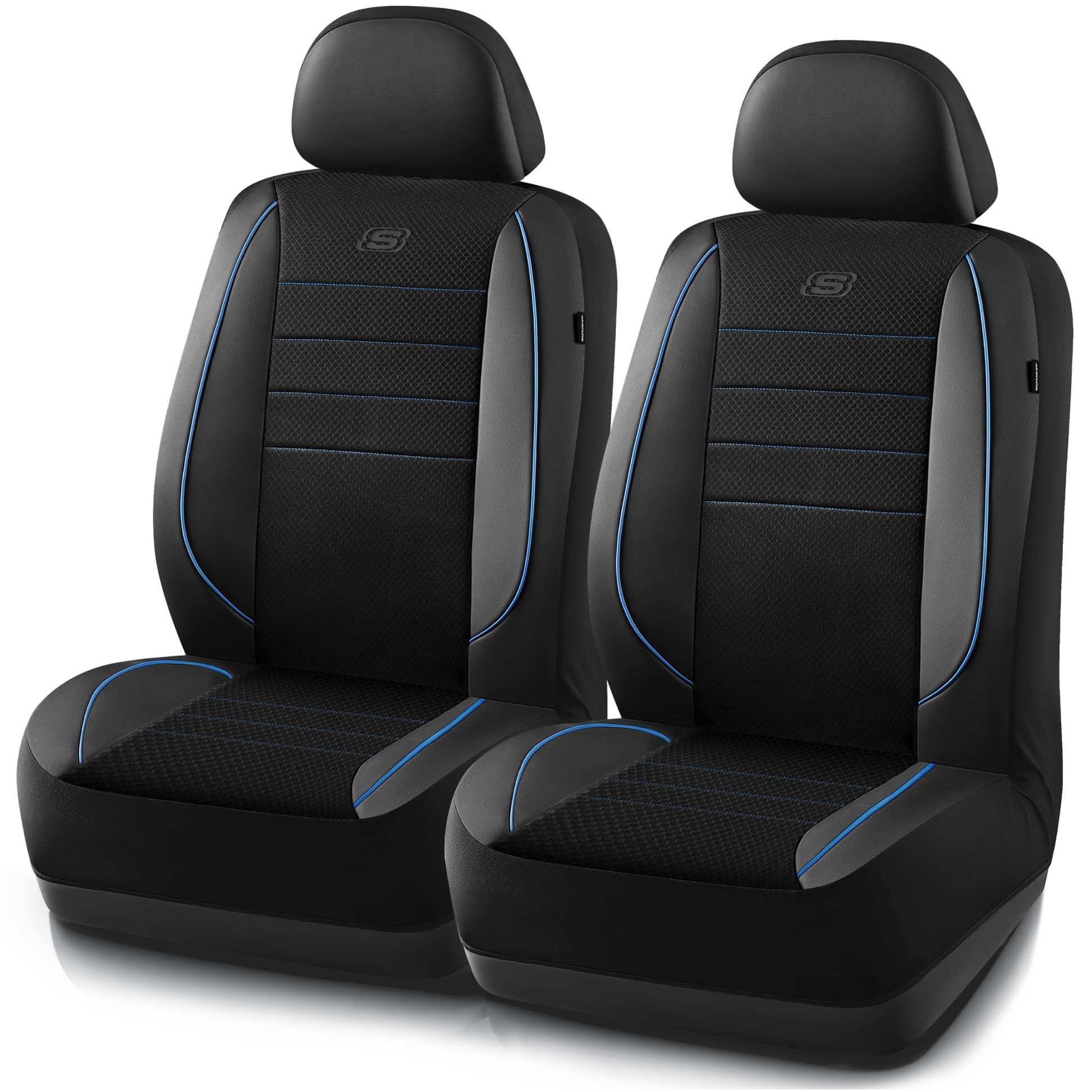 Skechers Memory Foam Car Seat Covers,Air Cool Mesh Thick Seat Covers,Piping Leather Two Front Car Seat Protector,Airbag Compatib