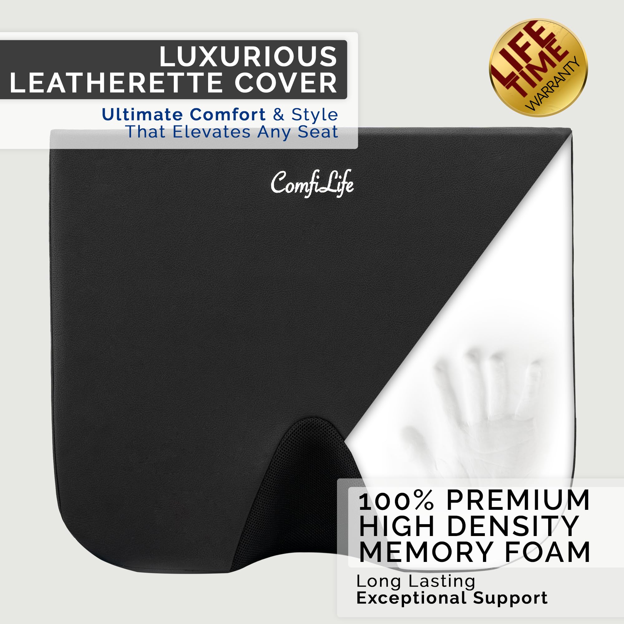 ComfiLife Car Seat Cushion - Premium Memory Foam Wedge for Pain Relief - Standard Size - Beige