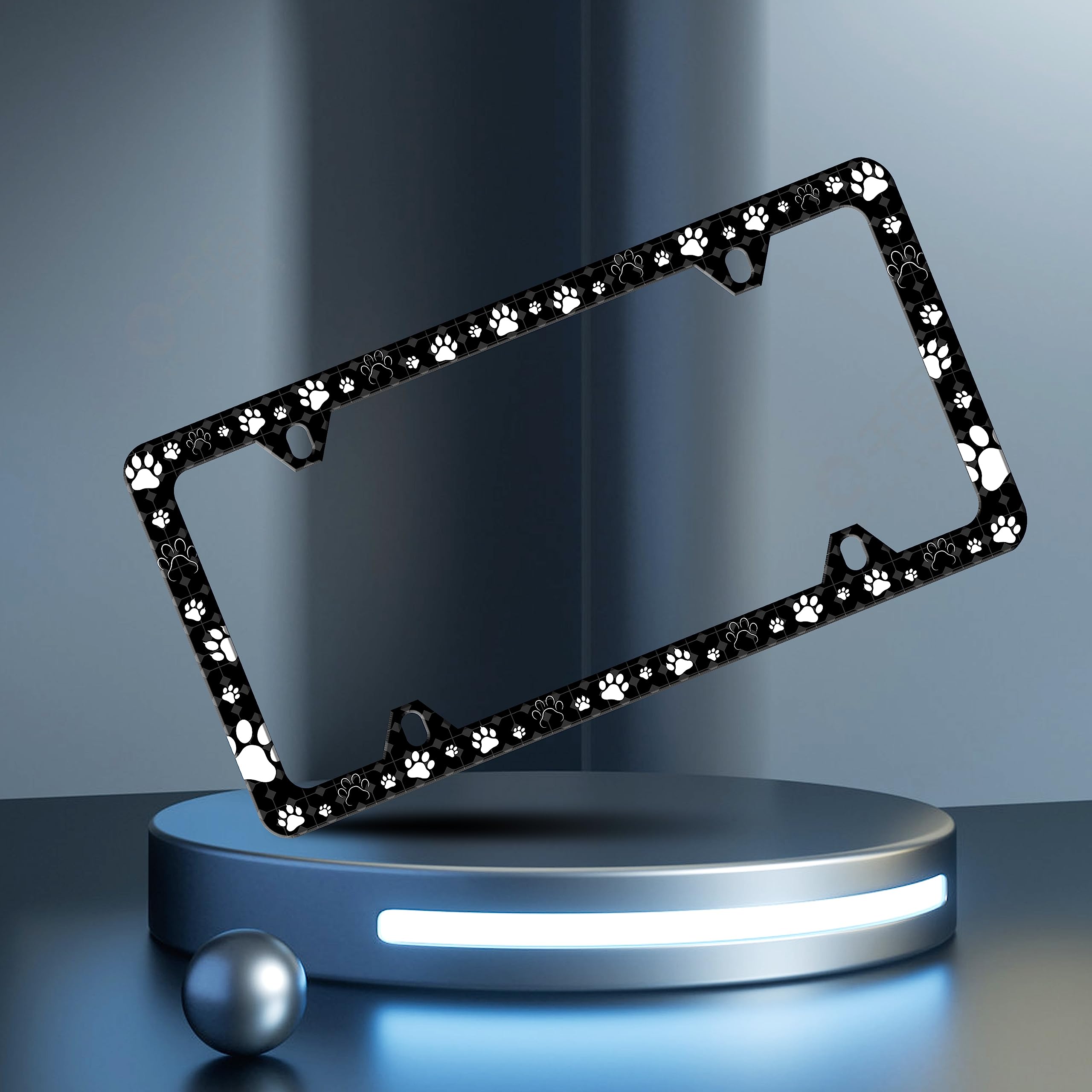 Dog Cat Paw License Plate Frame Pet License Plate Frames Personalise Stainless Steel Funny Design Compatible with Standard Licen