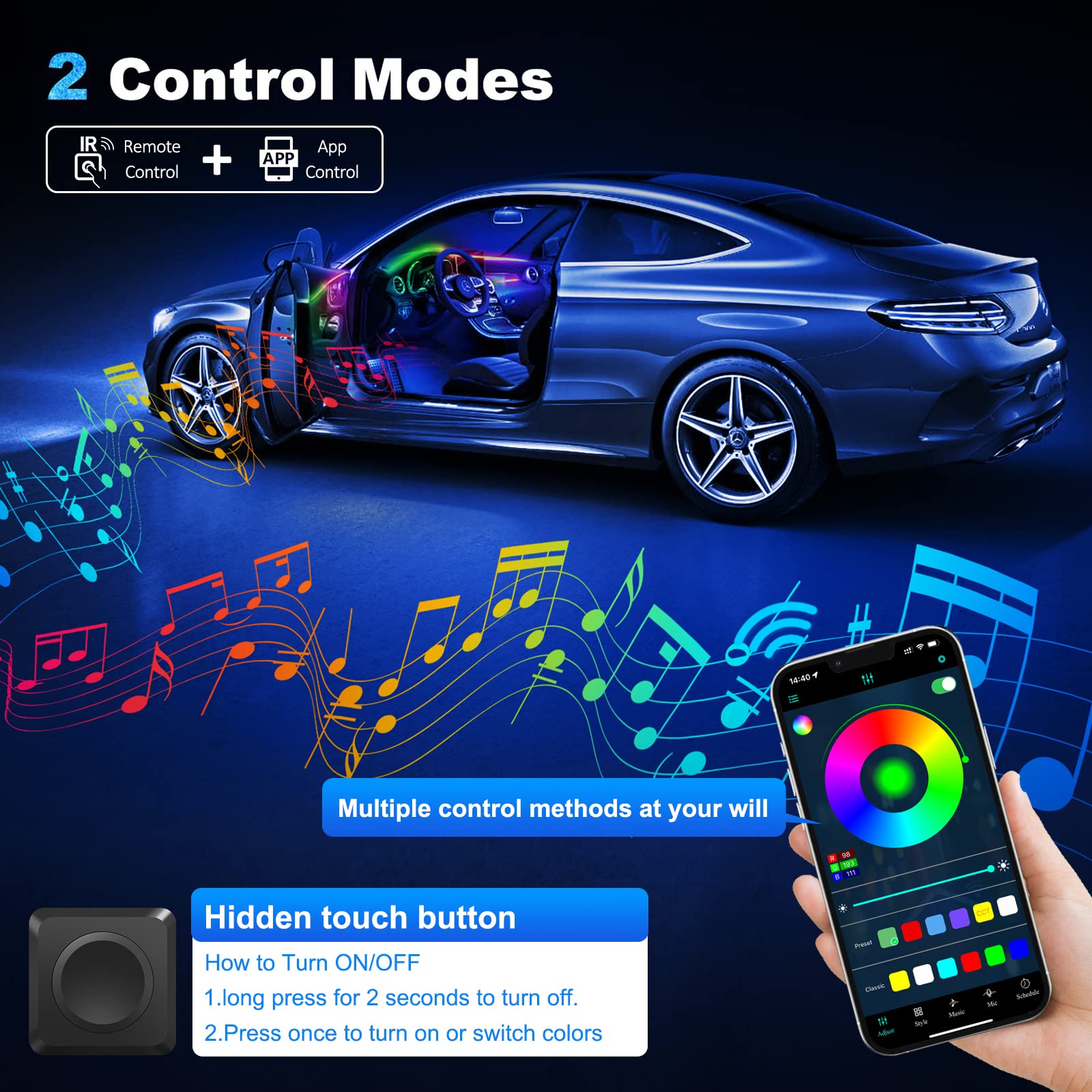 MAODANER Acrylic LED Strip Light - RGB Dreamcolor 6 in 1, 175in, 593 LEDs, Sound Active Car Neon Ambient Lighting