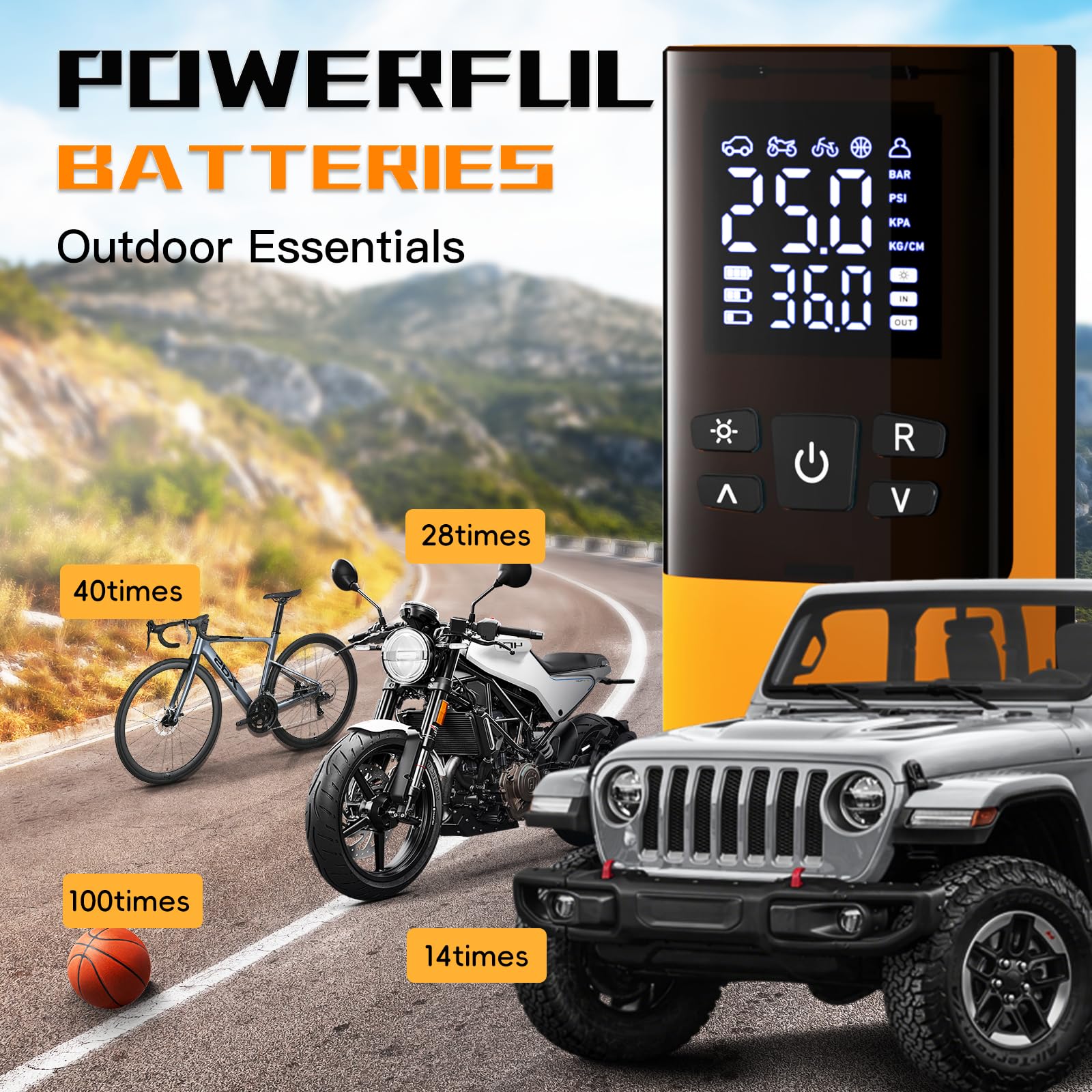 Tire Inflator Portable Air Compressor, Air Pump for Car Tires 5X Faster 150 Psi Digital Pressure Gauge, LED Light and Auto Shut-