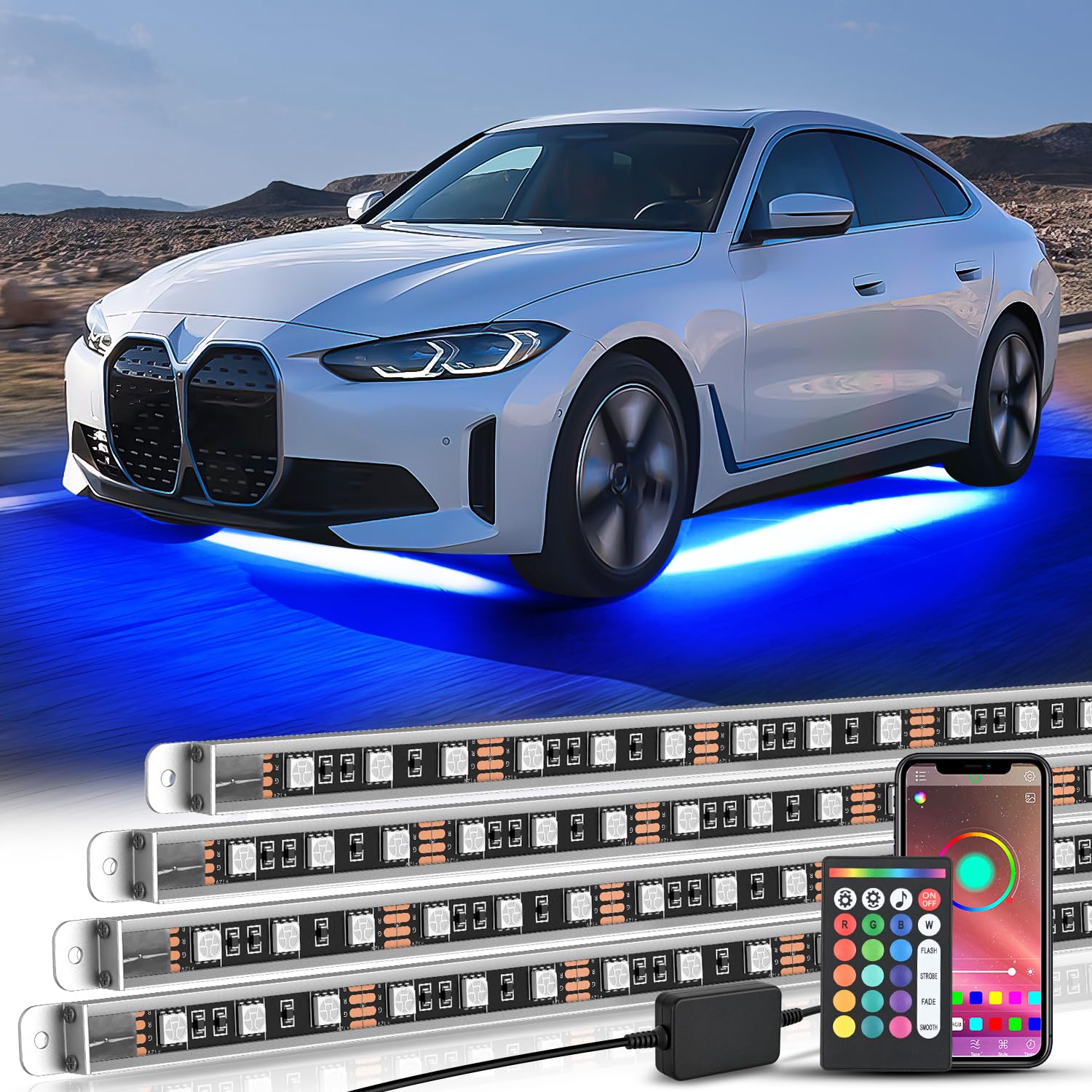 Nilight 4Pcs Aluminum Underglow Neon Accent Strip Lights 396 Leds Rgb Door Assist Multi Color Diy Sound Active Function Music Mo