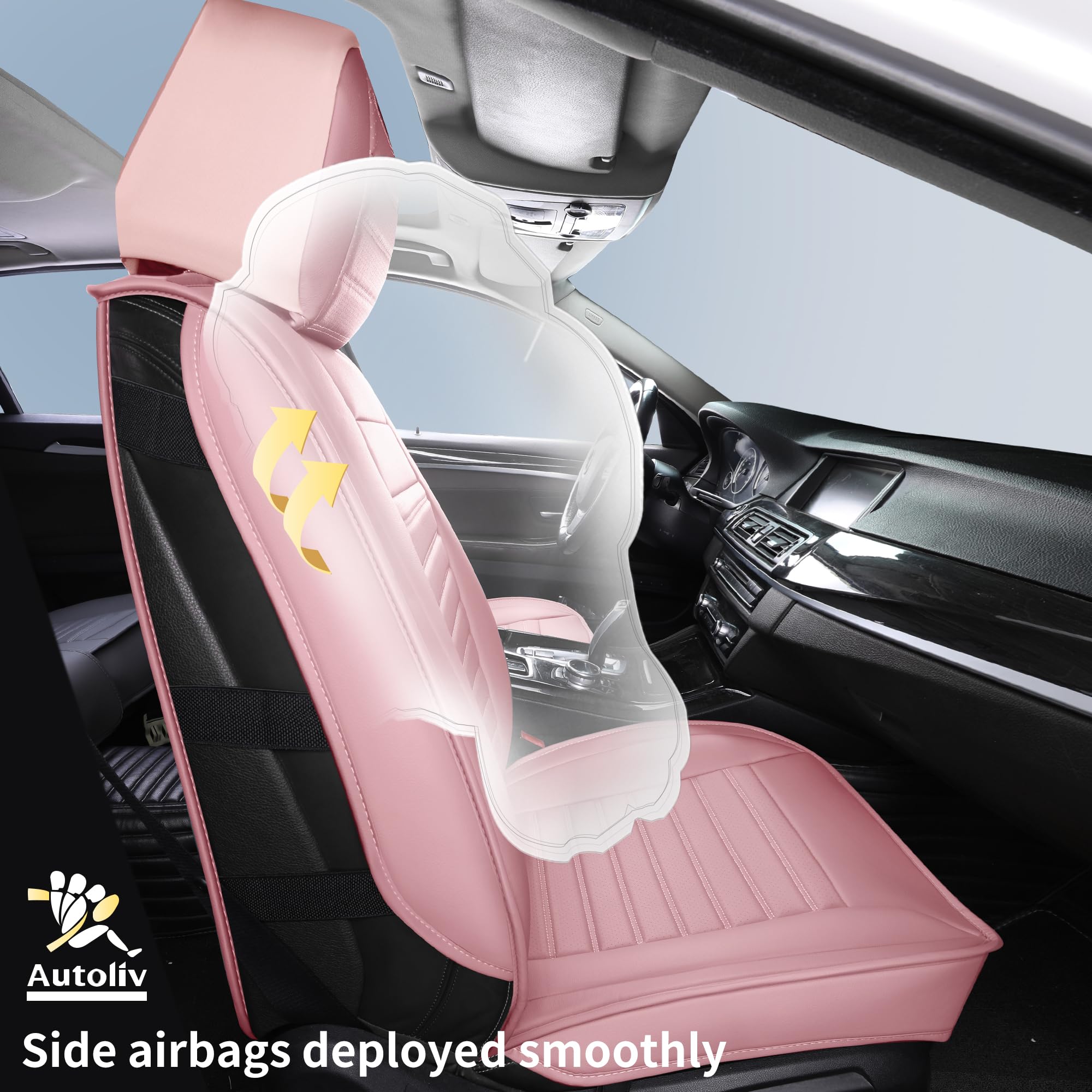 HChengkikz Car Seat Covers Full Set, Waterproof Faux Leather, Style2 Pink, Fits Most Sedans, SUVs, Pick-up Trucks