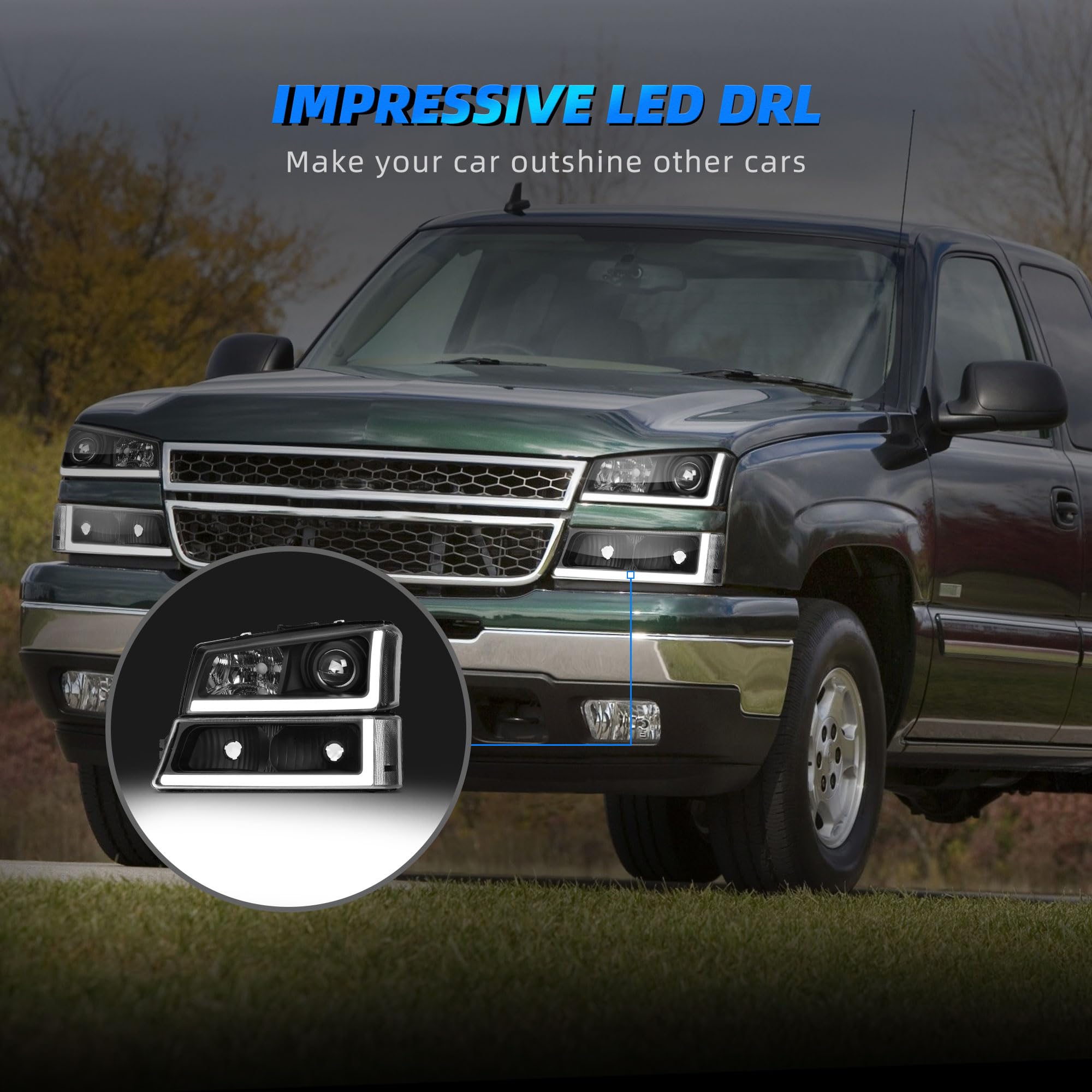 Autosaver88 Projector Headlight Assembly Compatible With 03 04 05 06 Avalanche Silverado 1500 1500Hd 2500 2500Hd 3500/2007 Silve