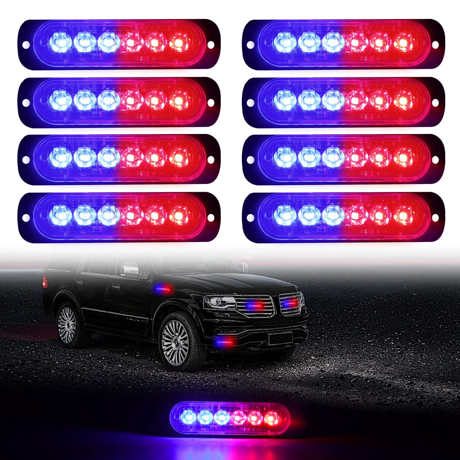 Dibms Led Emergency Strobe Lights, 8X Red Blue 6 Led Strobe Warning Emergency Flashing Light Caution Construction Hazard Light B