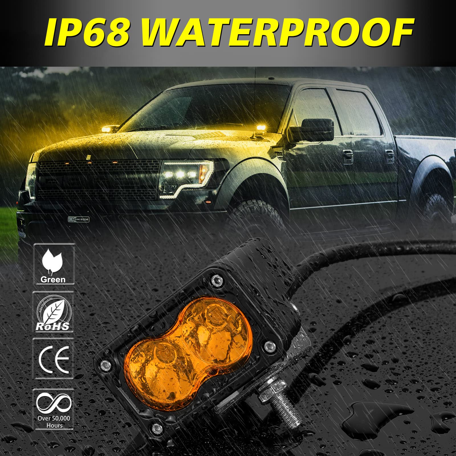 AKD Part Amber LED Pods - 3 Inch 40W Spot Fog Lights, Mini Ditch Light Pods for Motorcycle, Truck, UTV, SUV, ATV, Dirt Bike, Snowmobile -