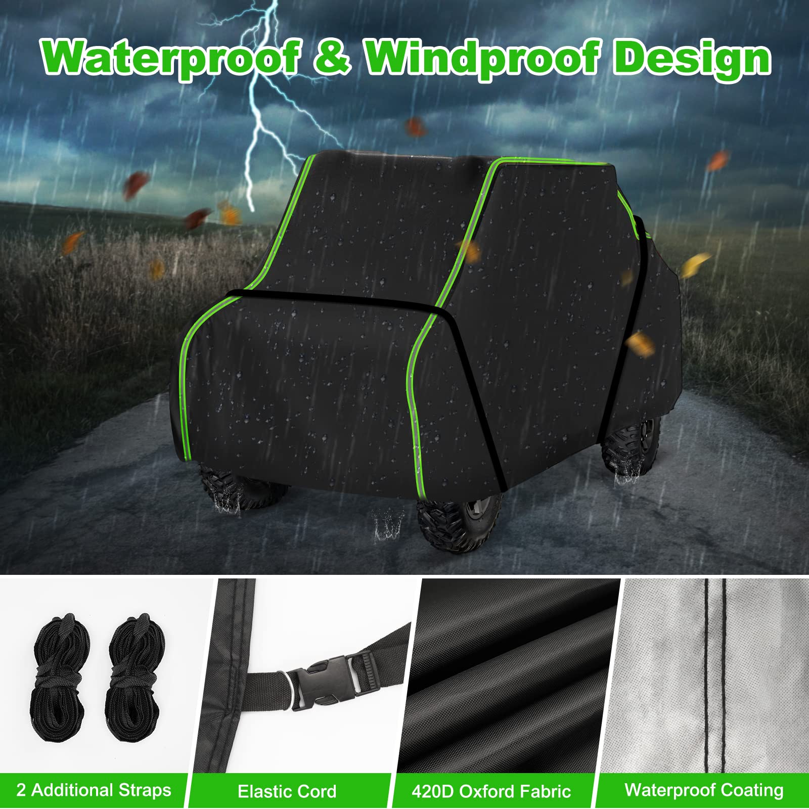 QUNSUNUS RZR Cover 4 Seater, Heavy Duty 420D Oxford Fabric, Compatible with Polaris RZR XP 4 Turbo/1000, Color: Polaris Cover-3