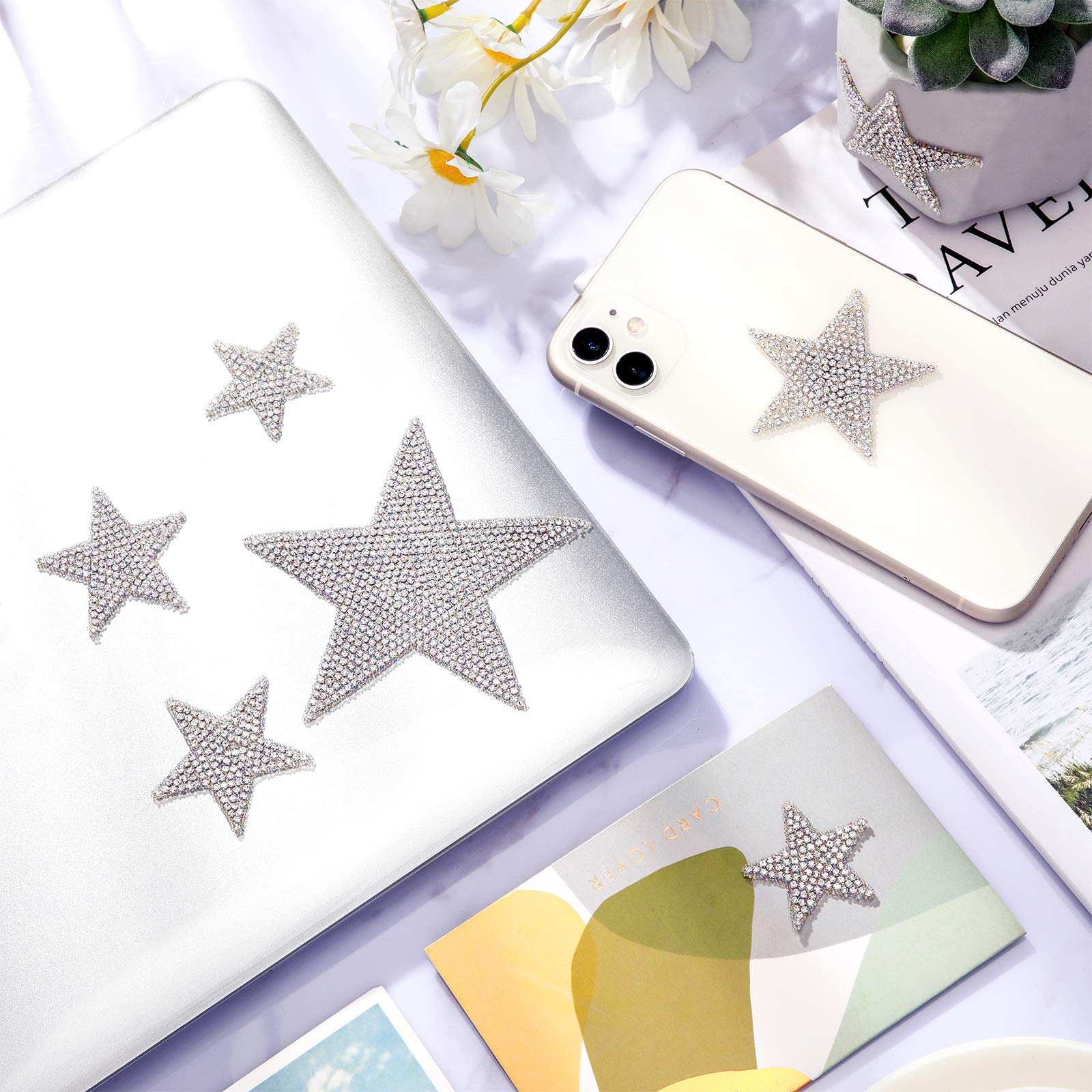 Frienda 8 Pieces Rhinestone Star Stickers Bling Car Decals Crystal Self Adhesive Diamond Car Stickers Glitter Auto Emblem Decals