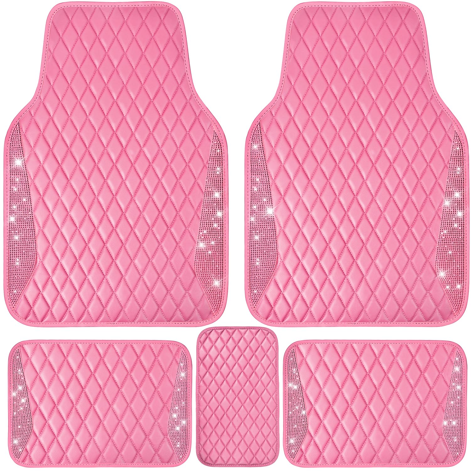 Car Pass Bling Leather Car Mats Shining Diamond Floor Mats Crystal Rhinestones Sparkly Glitter Carpet Anti-Slip Waterproof Pad U