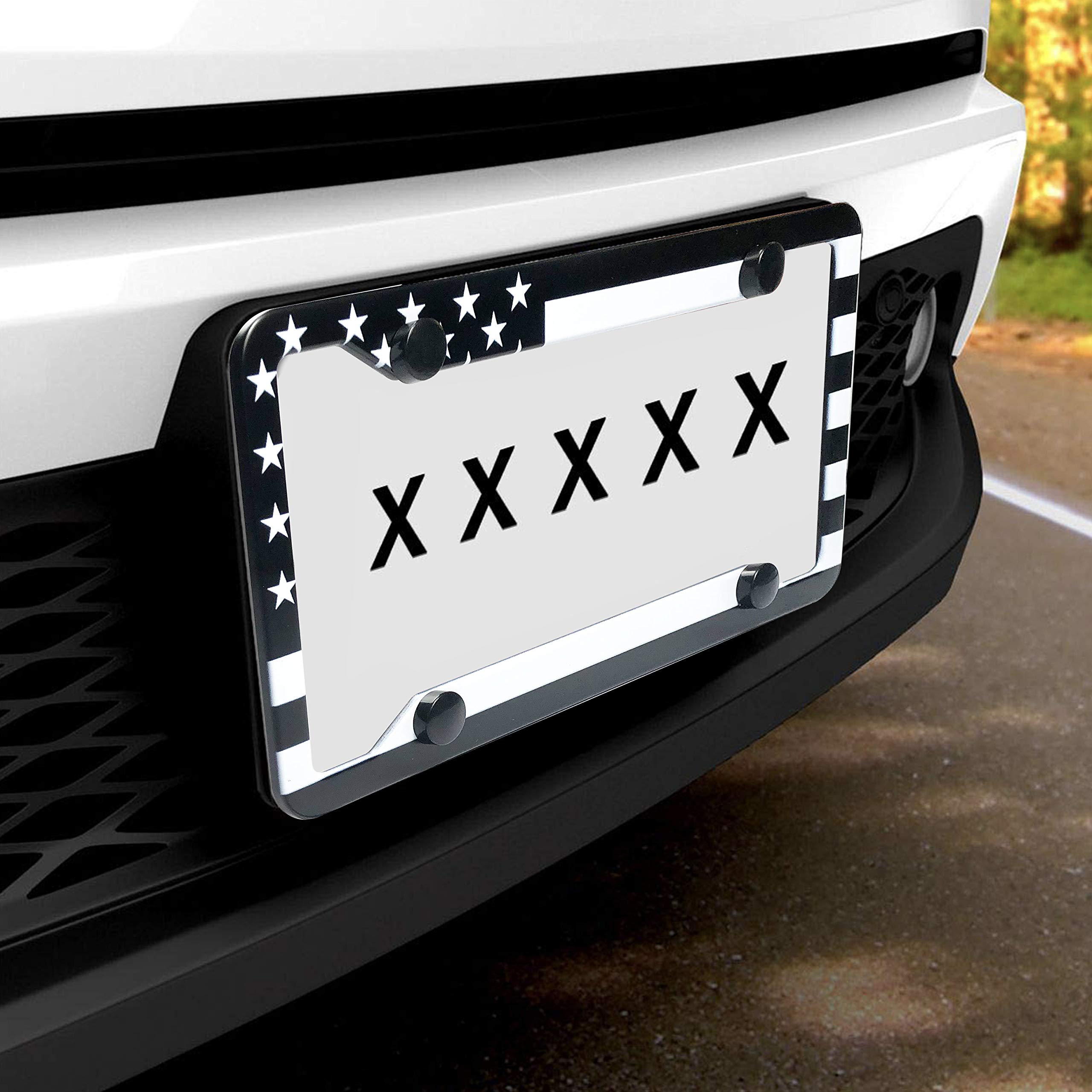 Exmeni Black American Flag License Plate Frame American Flag Car Tag Frame Us License Plate Holder United States Flag License Plate Cover 4 Holes And Screws