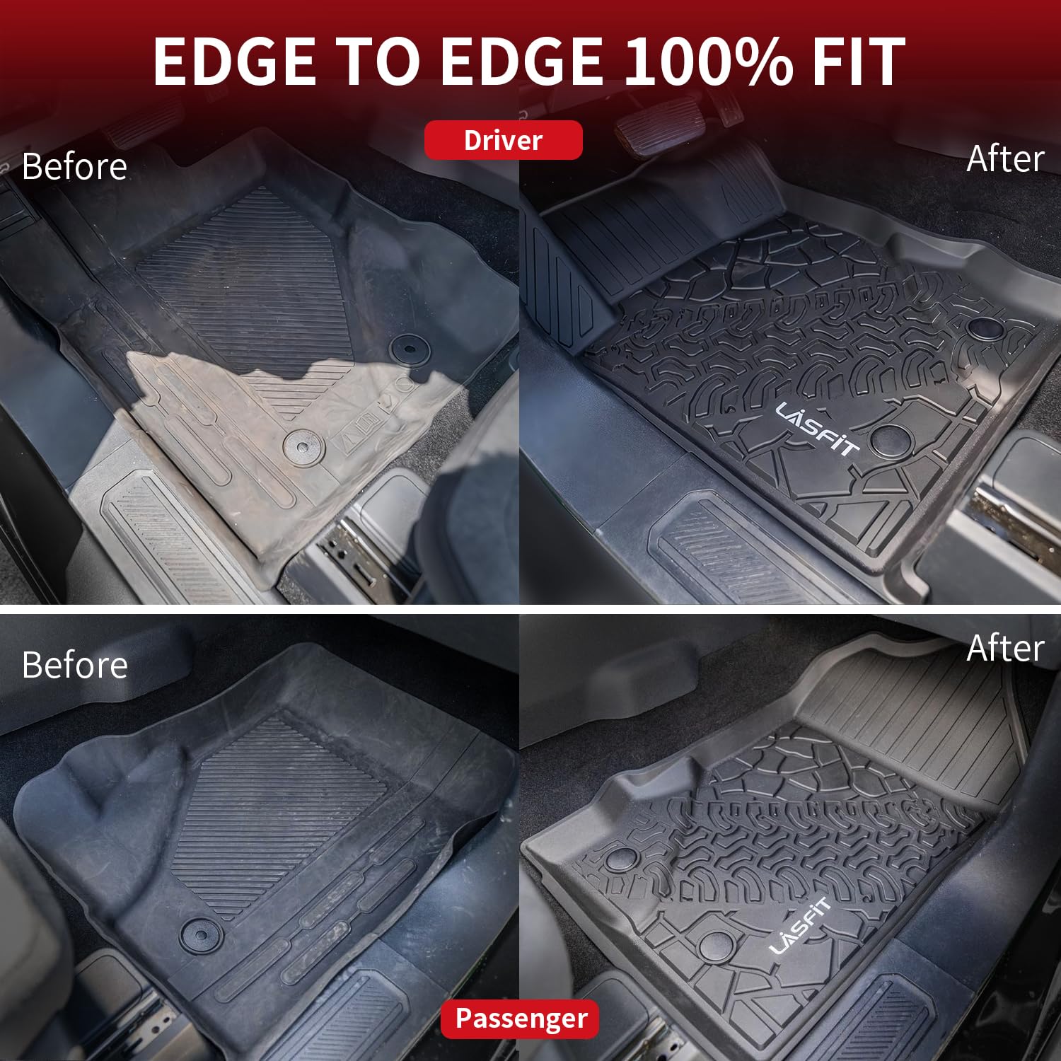 Lasfit Floor Mats For Ford Bronco 4-Door 2025 2024 2023 2022 2021(Not Fit Bronco Sport) Tpe All Weather Protector Custom Fit Car
