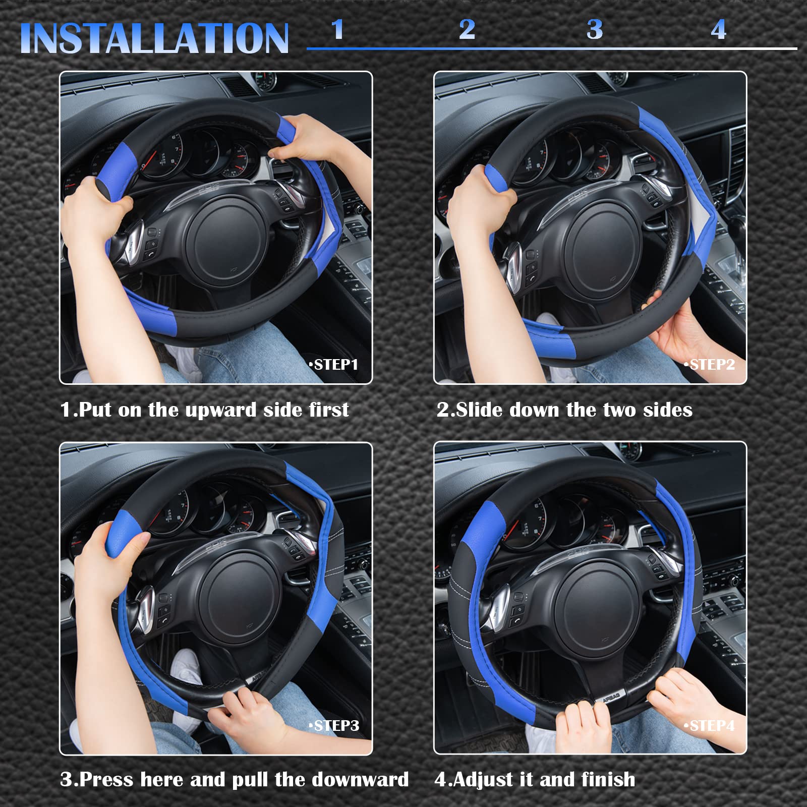 Car Pass Line Rider Microfiber 15.5-16 Inch Leather Sporty Steering Wheel Cover Universal Fits For Truck Suv Cars Pick Up, Anti-