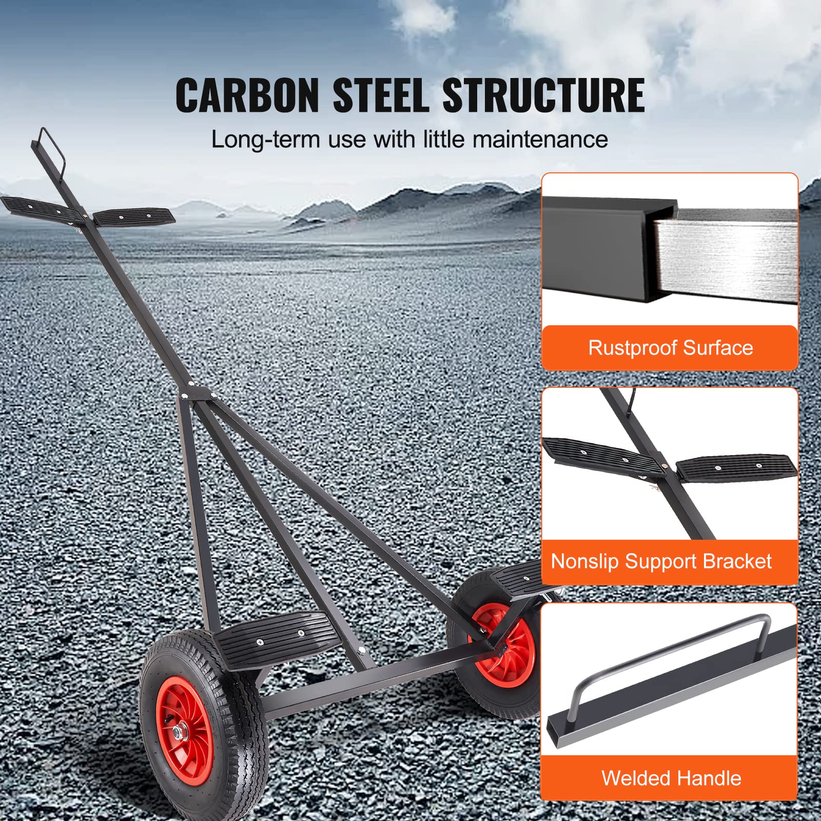 Vevor Boat Trailer Dolly, 420Lbs Load Capacity, Carbon Steel Trailer Mover With 96''-116'' Adjustable Length, For Moving Kayak Motorboat Fishing Boat (420Lbs)