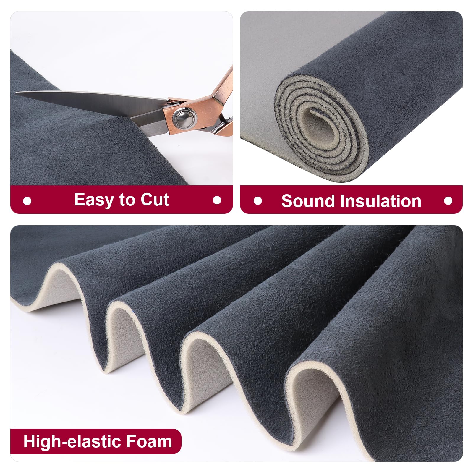 Car Elements Suede Headliner Fabric With Foam Backing 60'' W  54'' L Charcoal Auto Suede Headliner Material Car Roof Upholstery