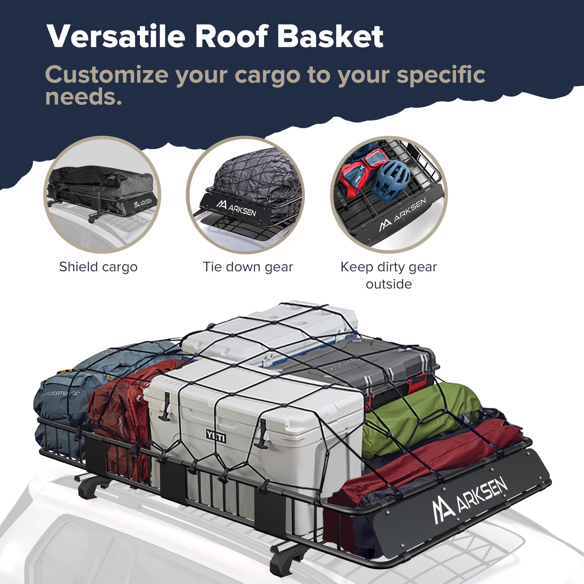 Arksen 84 X 50 Inch Universal Extra Wide 150Lb Heavy Duty Roof Rack Cargo With Three Cargo Nets, Car Top Luggage Holder Carrier