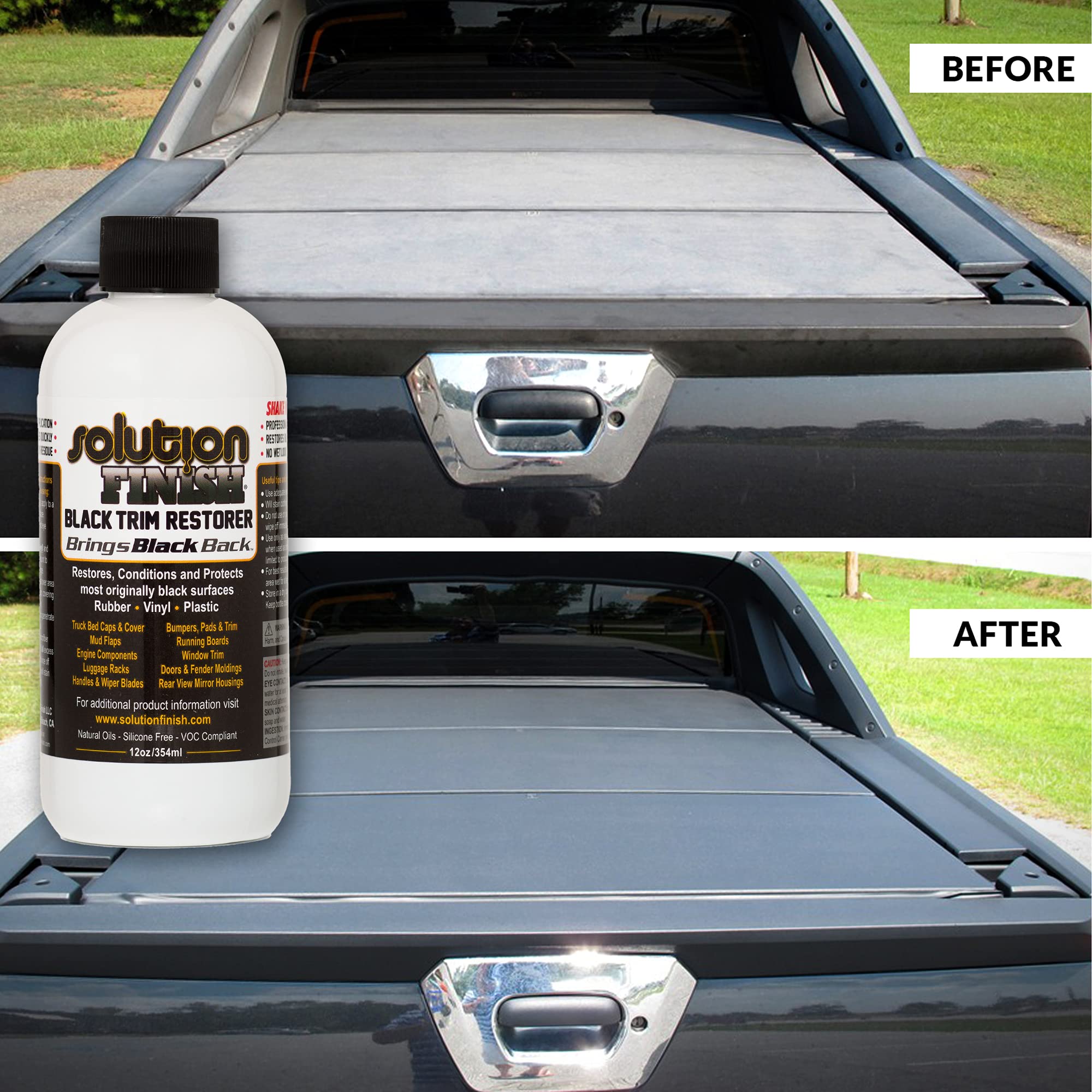 Solution Finish Black Plastic & Vinyl Trim Restorer, 12 Fl Oz - Revives Color for Cars & Trucks, Model SF-BBB12