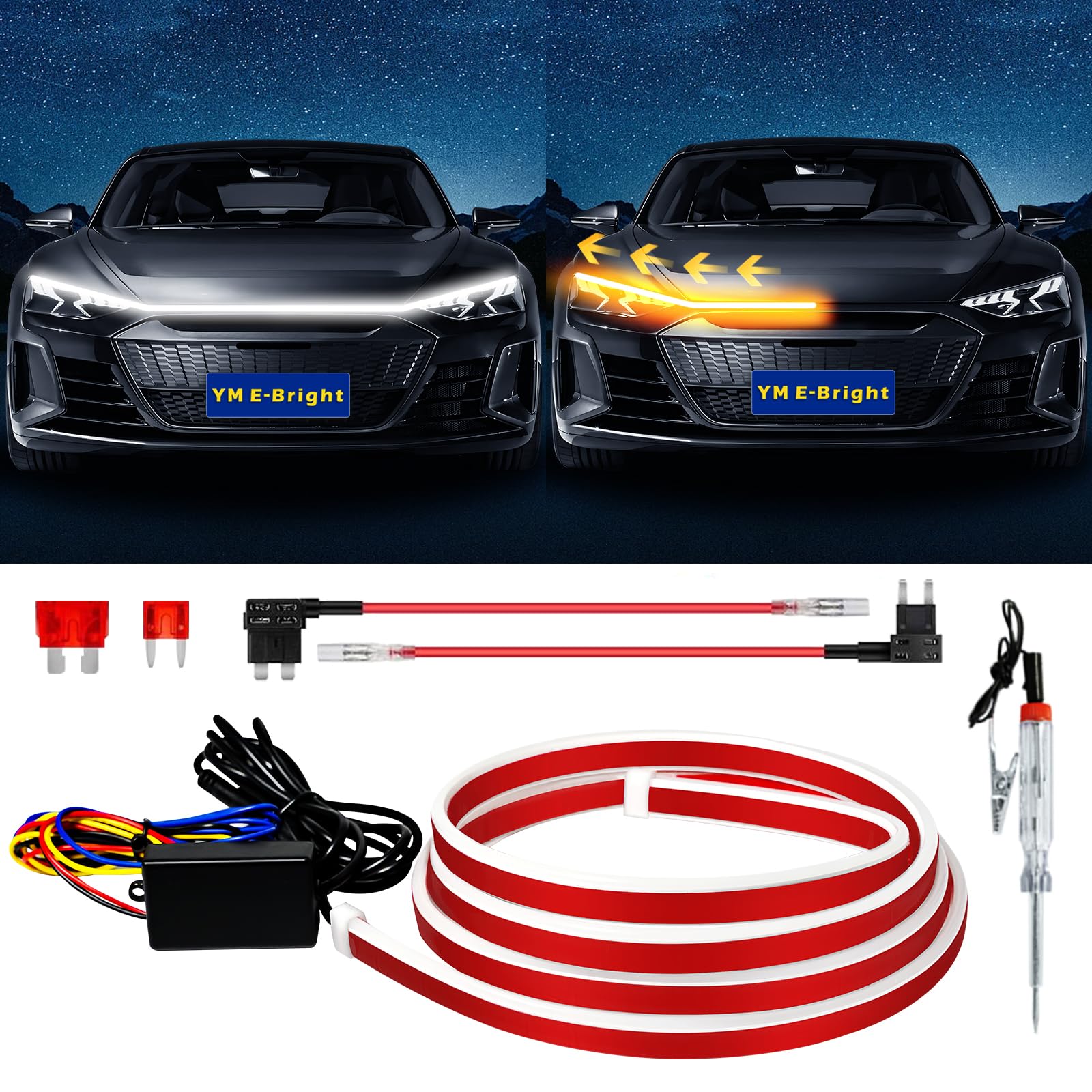 Dynamic Scan Start Up Hood Light Strip Sequential Flowing Turn Signal Lights Flexible Drl Daytime Running Car Led Light Strip Ex