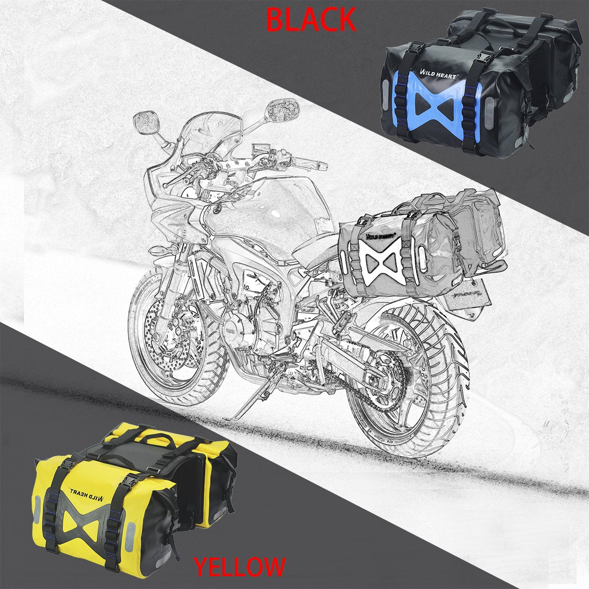 WILD HEART 50L Waterproof Motorcycle Saddlebag - Yellow PVC Tank Bag, Model WF-057Y