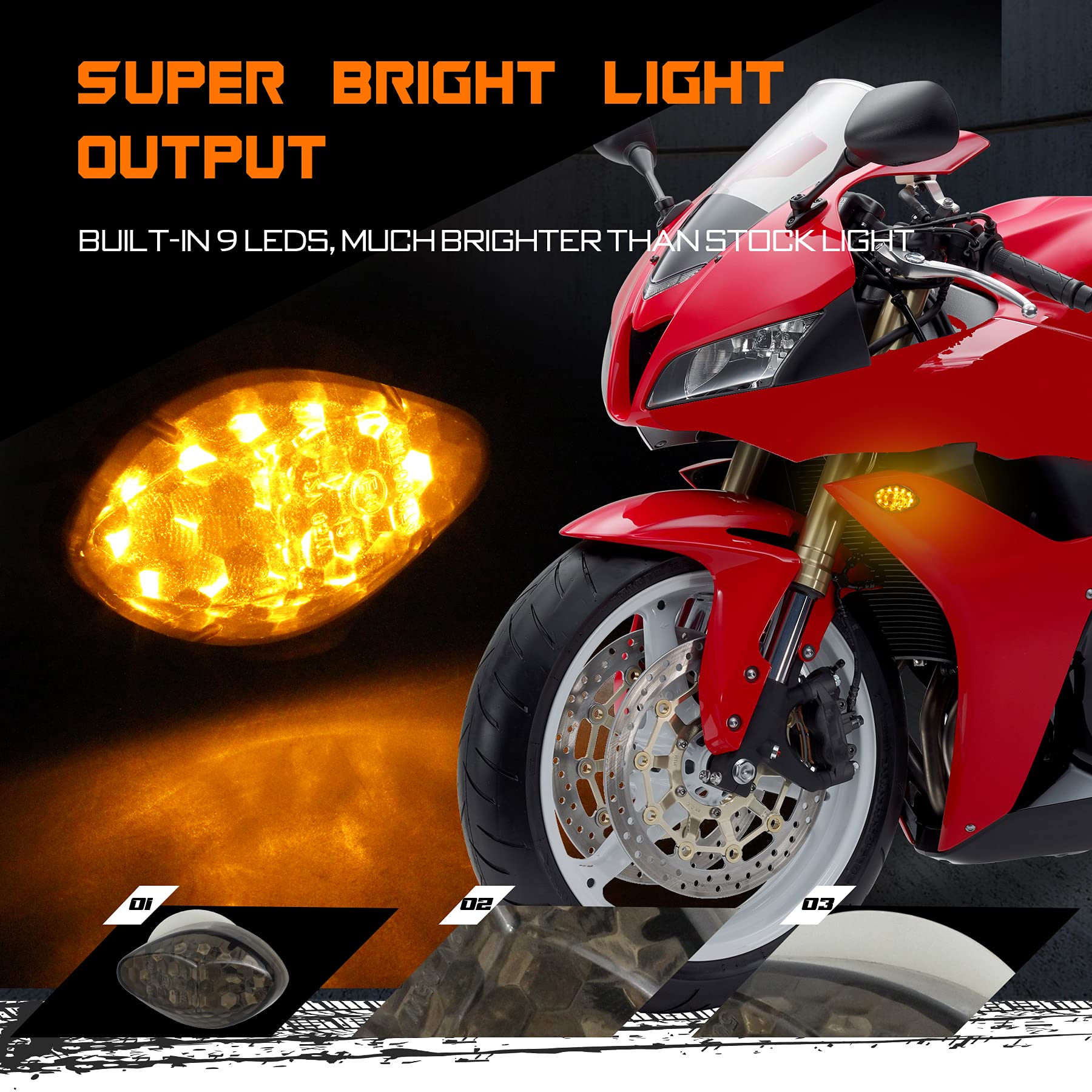 QUASCO Flush Mount Turn Signals Led Smoked Motorcycle Blinkers Compatible with Honda CBR1000RR CBR600F4I CBR600F4 CBR600RR CBR92