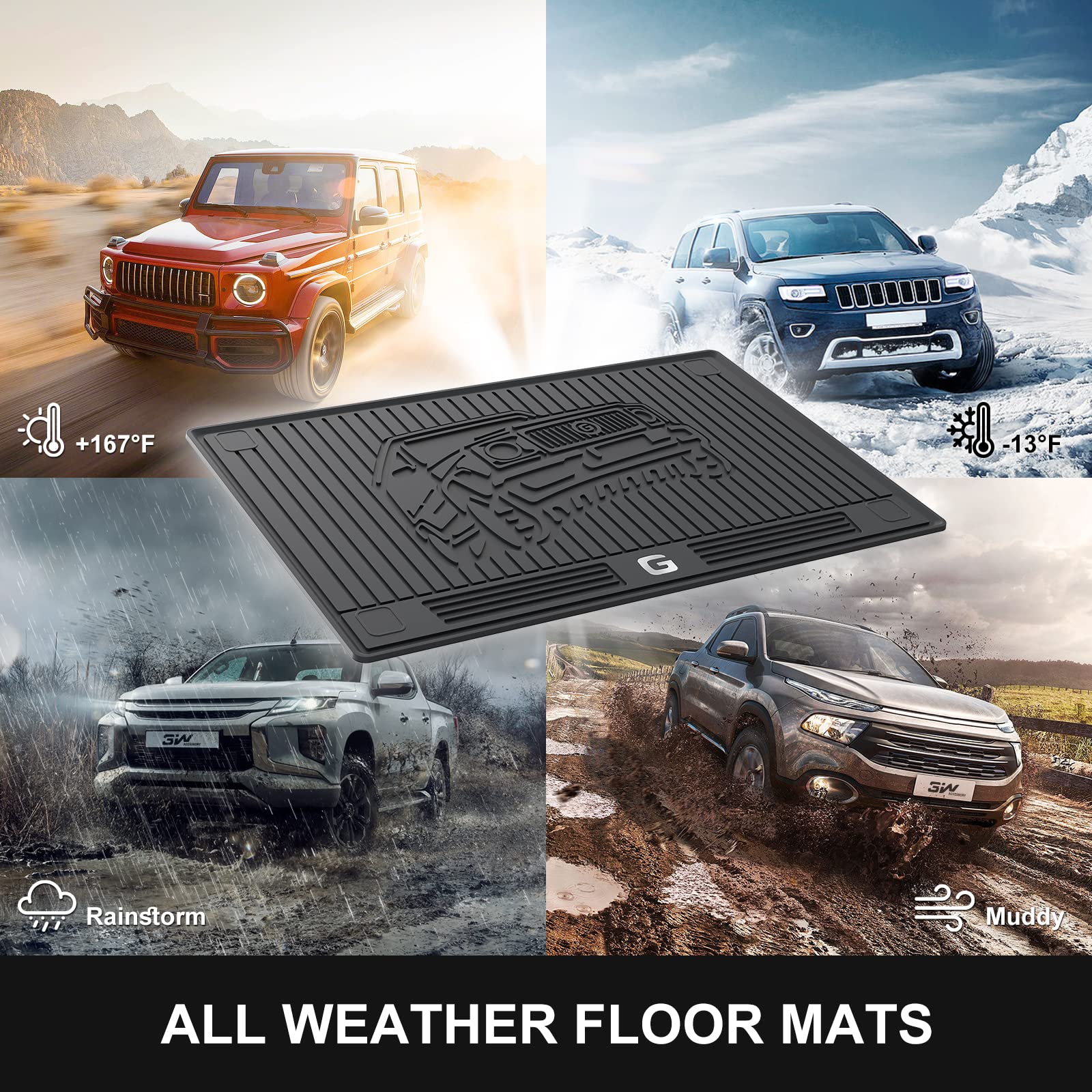 3W Cargo Liner for 2019-2025 Mercedes-Benz G Class, TPE All Weather Trunk Mat, Black, Model 3W-BGC01