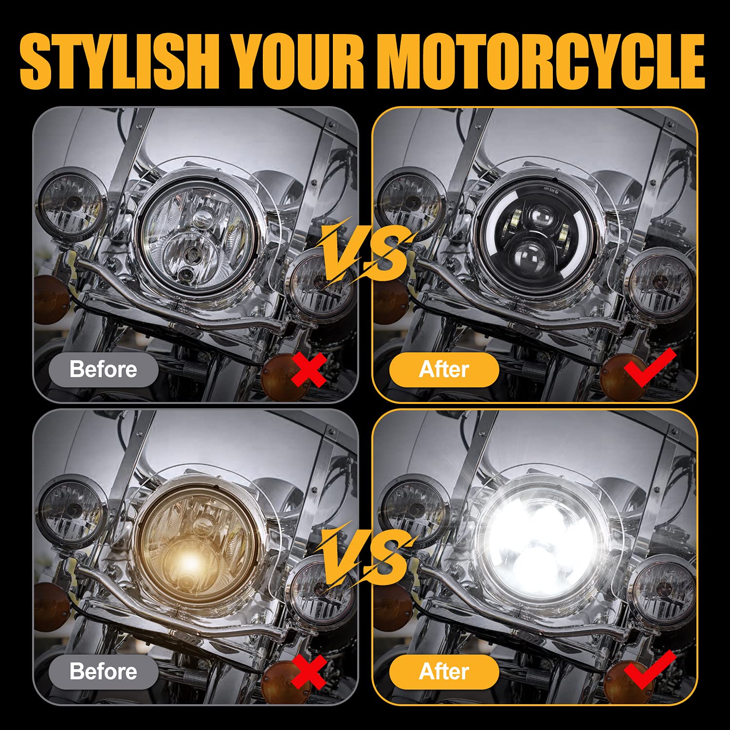 SUPAREE 7 inches LED Motorcycle Headlight for Touring Road King Ultra Classic Electra Street Glide Tri Cvo Heritage Softail Slim