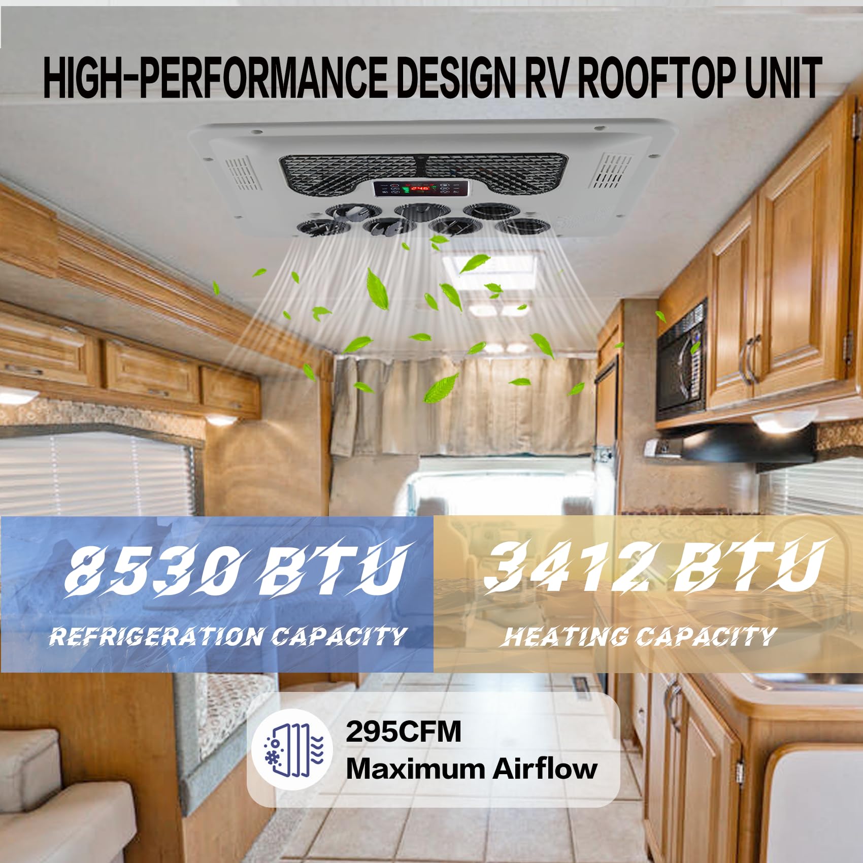 48V - 72V RV Air Conditioner 8530 BTU Non-Ducted, 45dB 2-in-1 RV Rooftop Air Conditioner for Heater and Cooling, Easy-to-install