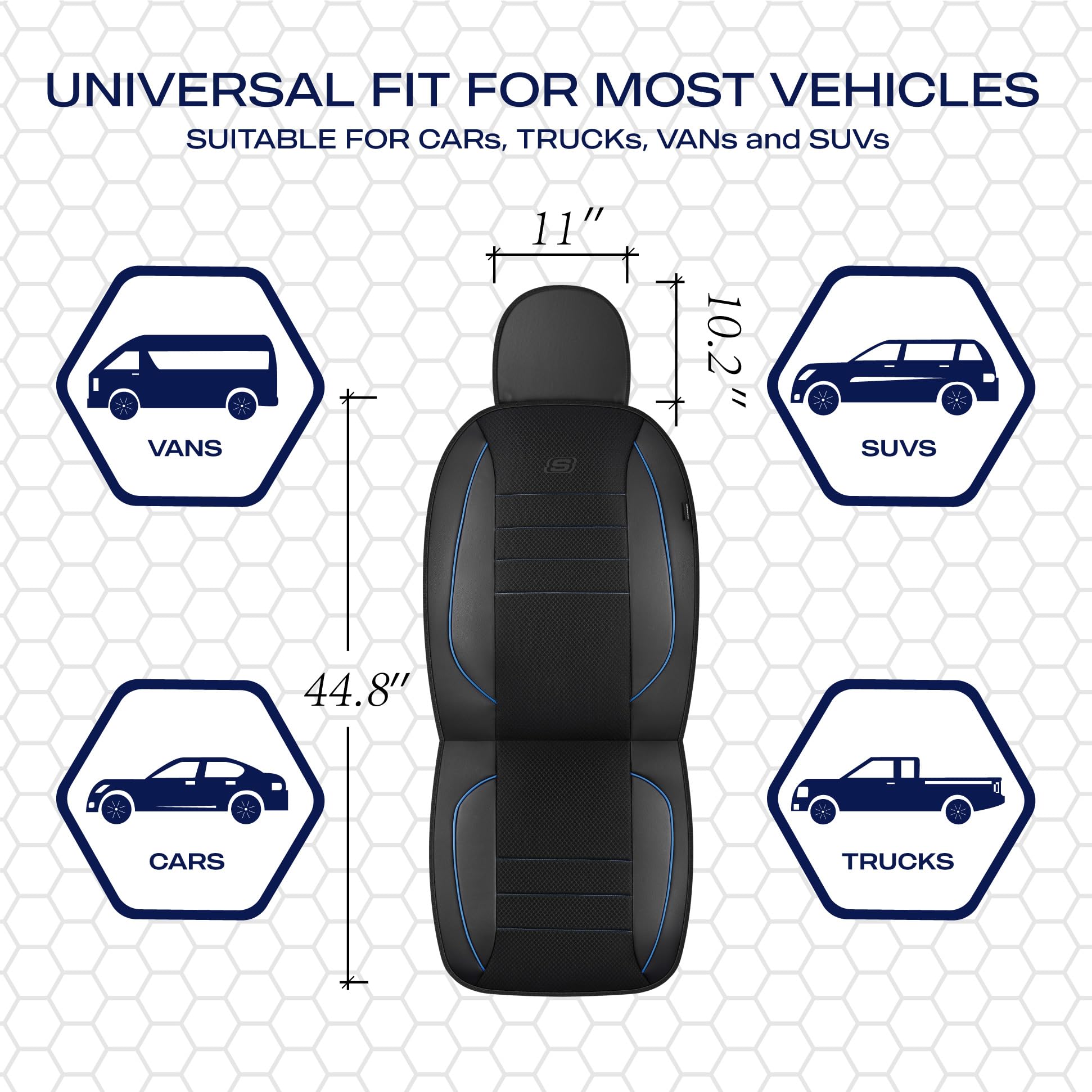 Skechers Memory Foam Car Seat Covers,Air Cool Mesh Thick Seat Covers,Piping Leather Two Front Car Seat Protector,Airbag Compatib