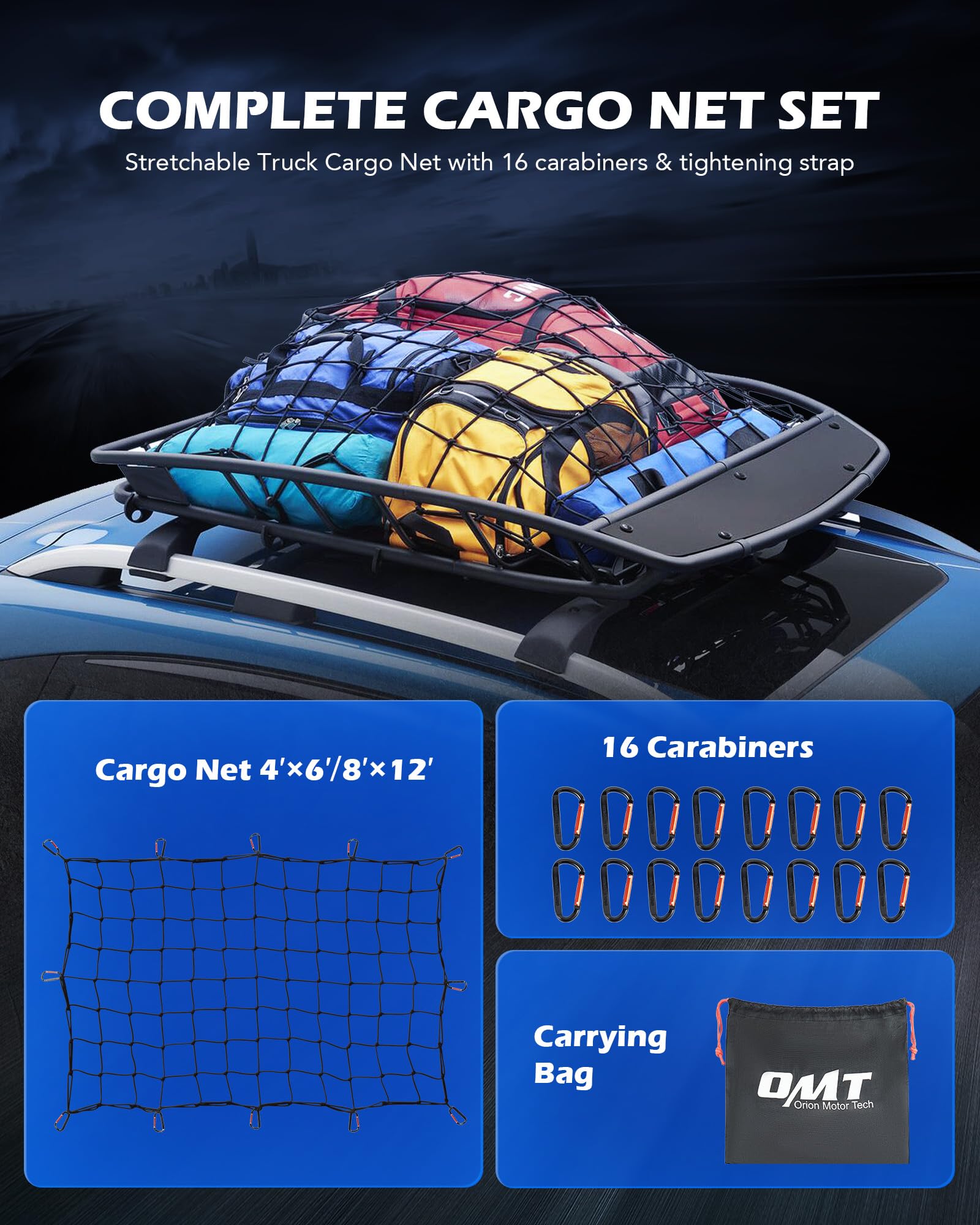Orion Motor Tech Cargo Net For Pickup Truck Beds, 4X6 Truck Cargo Netting And Roof Rack Cargo Net Compatible With Ford Ram Gmc T
