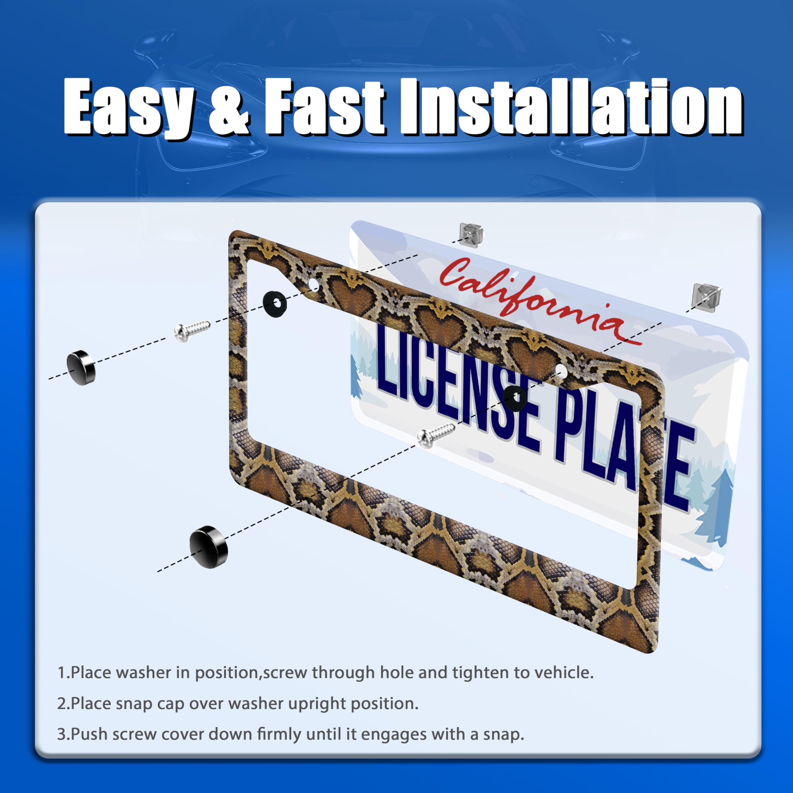 Snake Printed License Plate Frame Animal Skin Texture License Plate Stainless Steel Funny License Plate Holder Colorful Car Acce