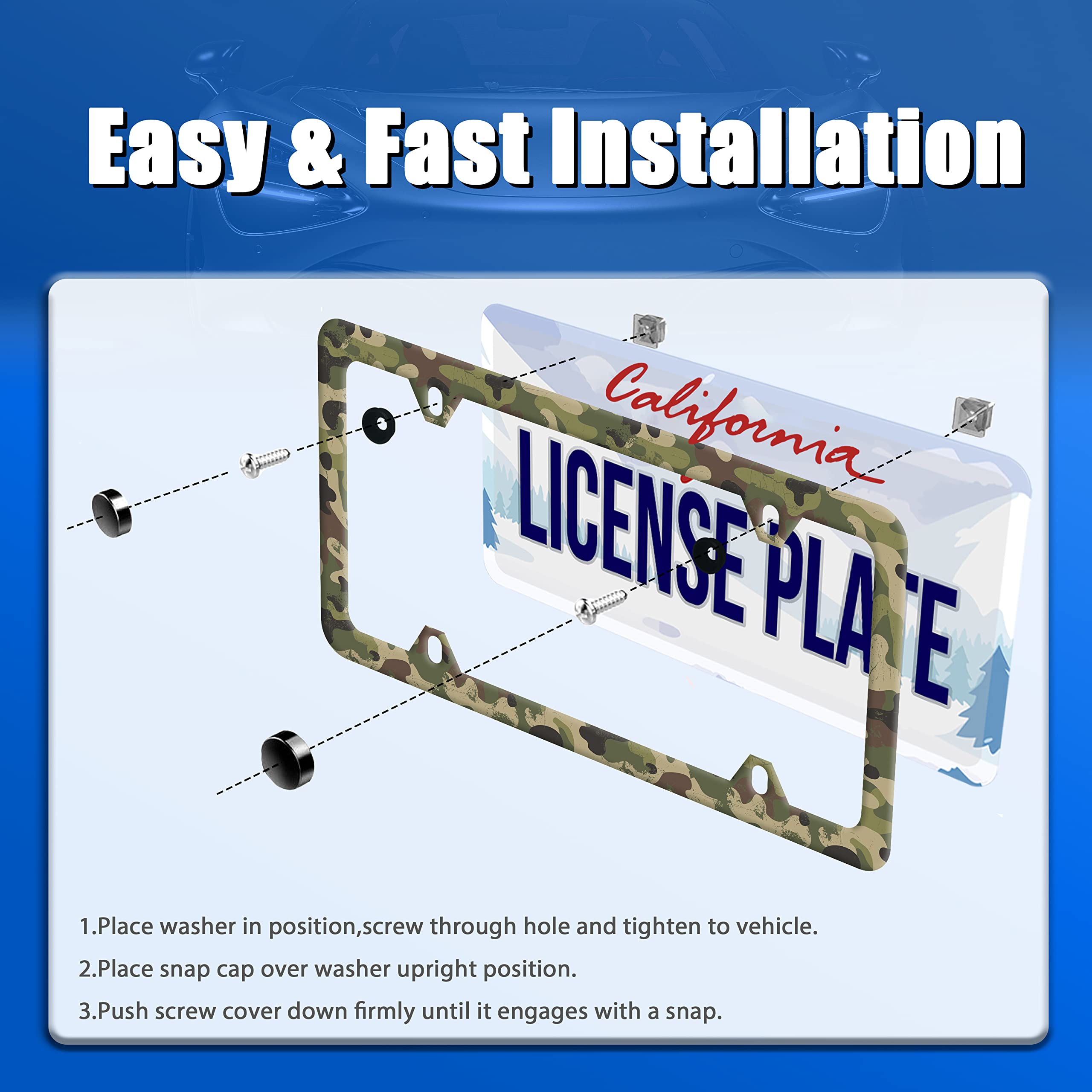 Camouflage License Plate Frame Green Camo License Plate Stainless Steel Car Accessory Personalize Funny License Plate Holes Scre