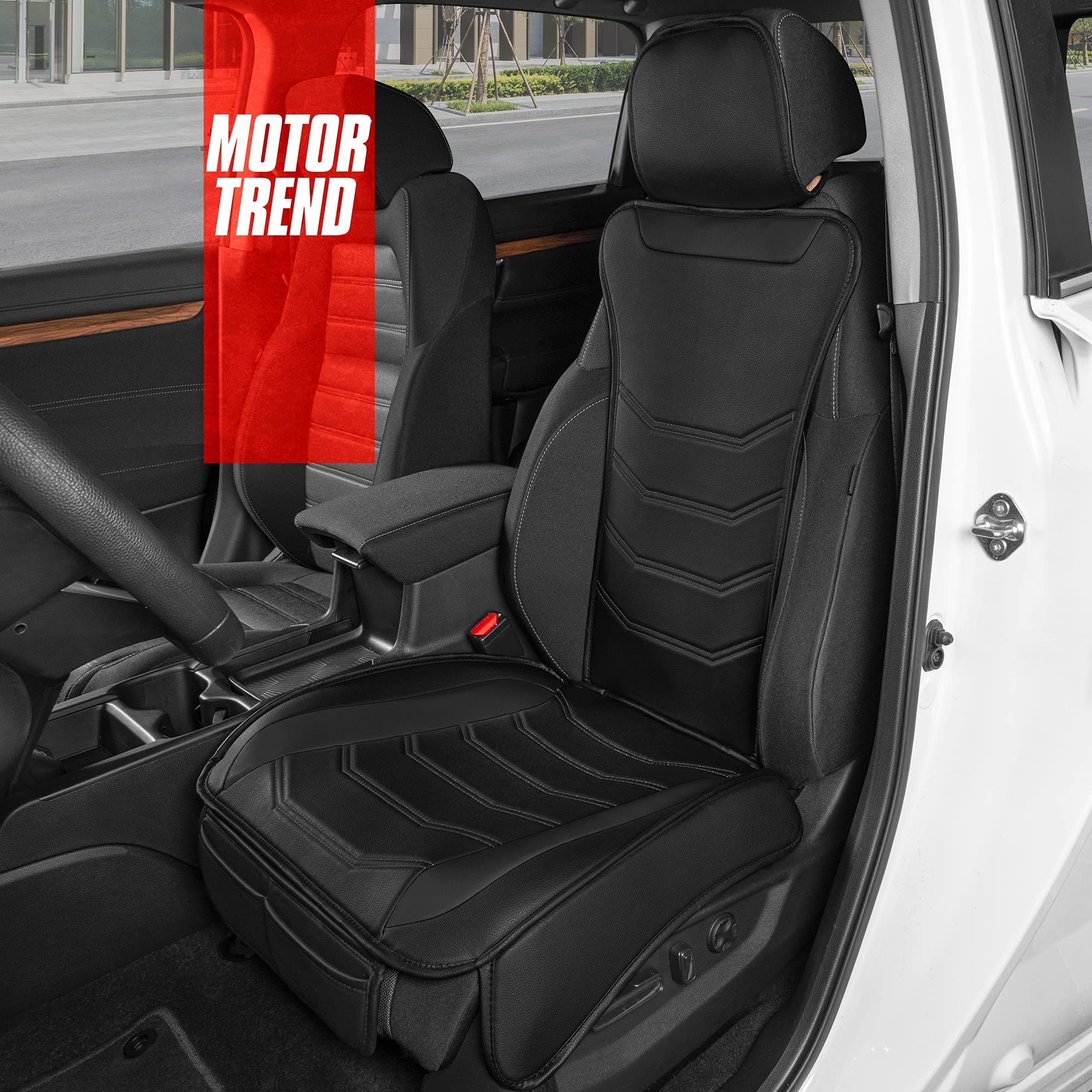 Motor Trend Luxefit Black Seat Covers For Cars Trucks Van Suv (2 Pack), Premium Faux Leather Car Seat Covers, Easy To Install Au