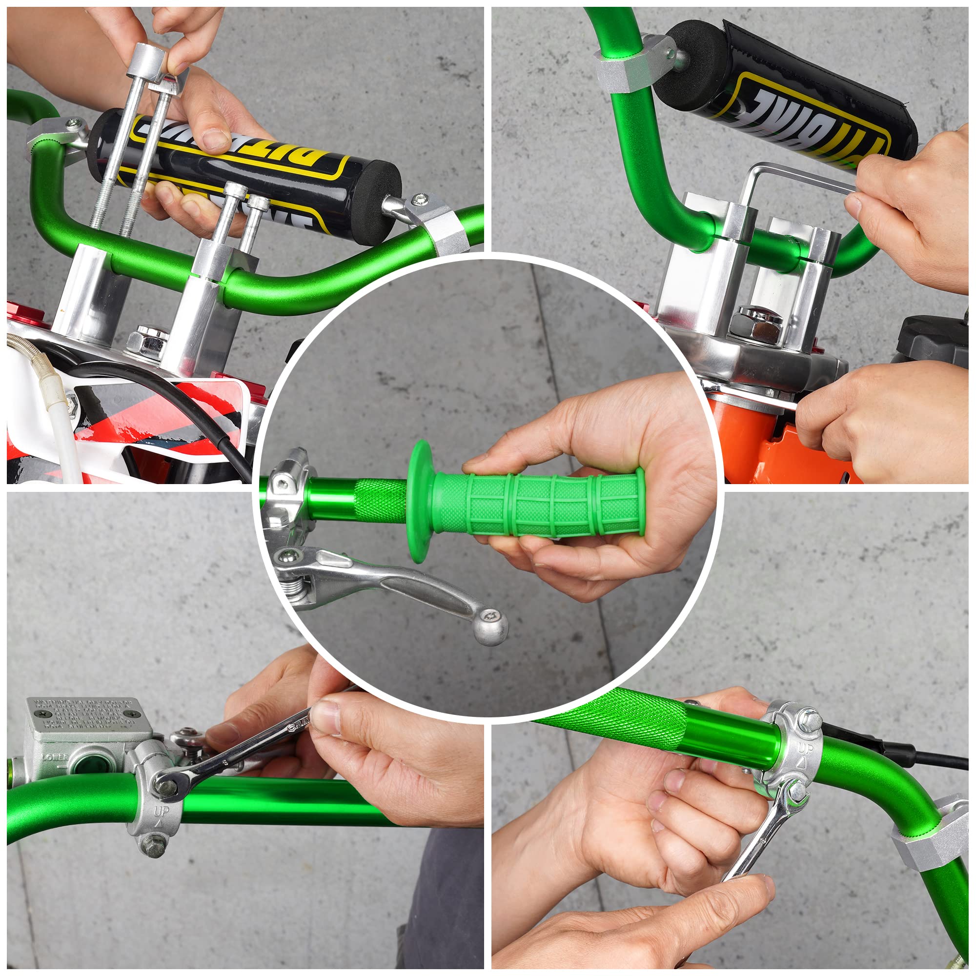 WEIYINGSI 7/8" Handle Bar Green with Foam Pad & Grips for CRF YZF KXF KLX RMZ DRZ Pit Dirt Bike Motocross