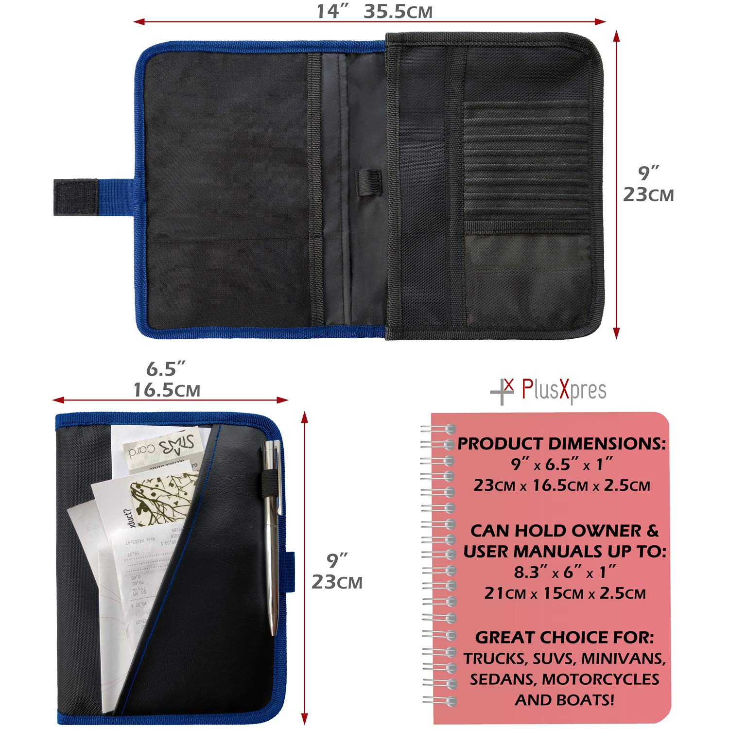 Glove Box Compartment Organizer - Car Document Holder - Owner Manual Case Pouch - Vehicle Storage Wallet For Registration & Insu