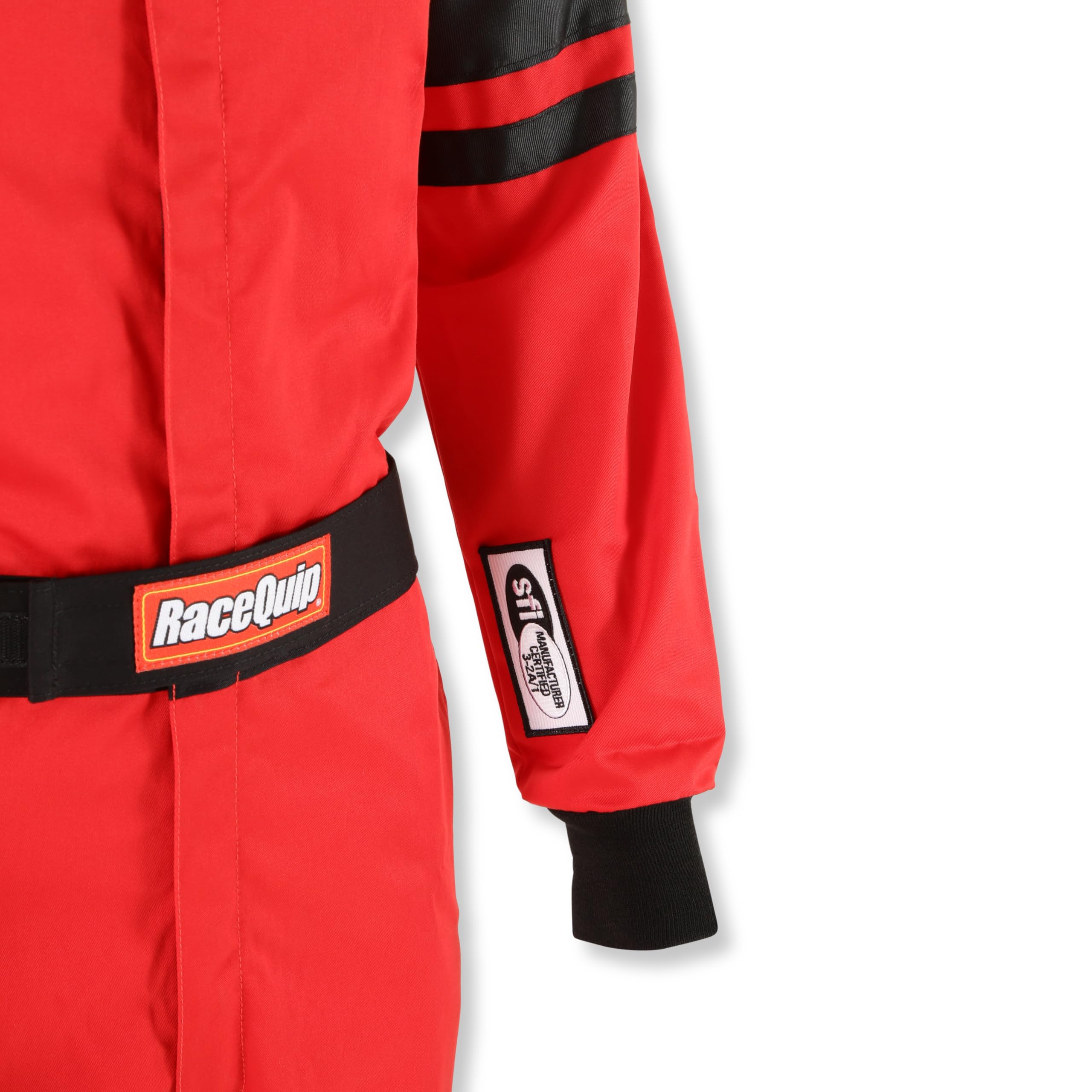 Racequip 110015Rqp 110 Series 1-Pc Driving Suit Sfi 3.2A/1 Red/Black Stripe Large