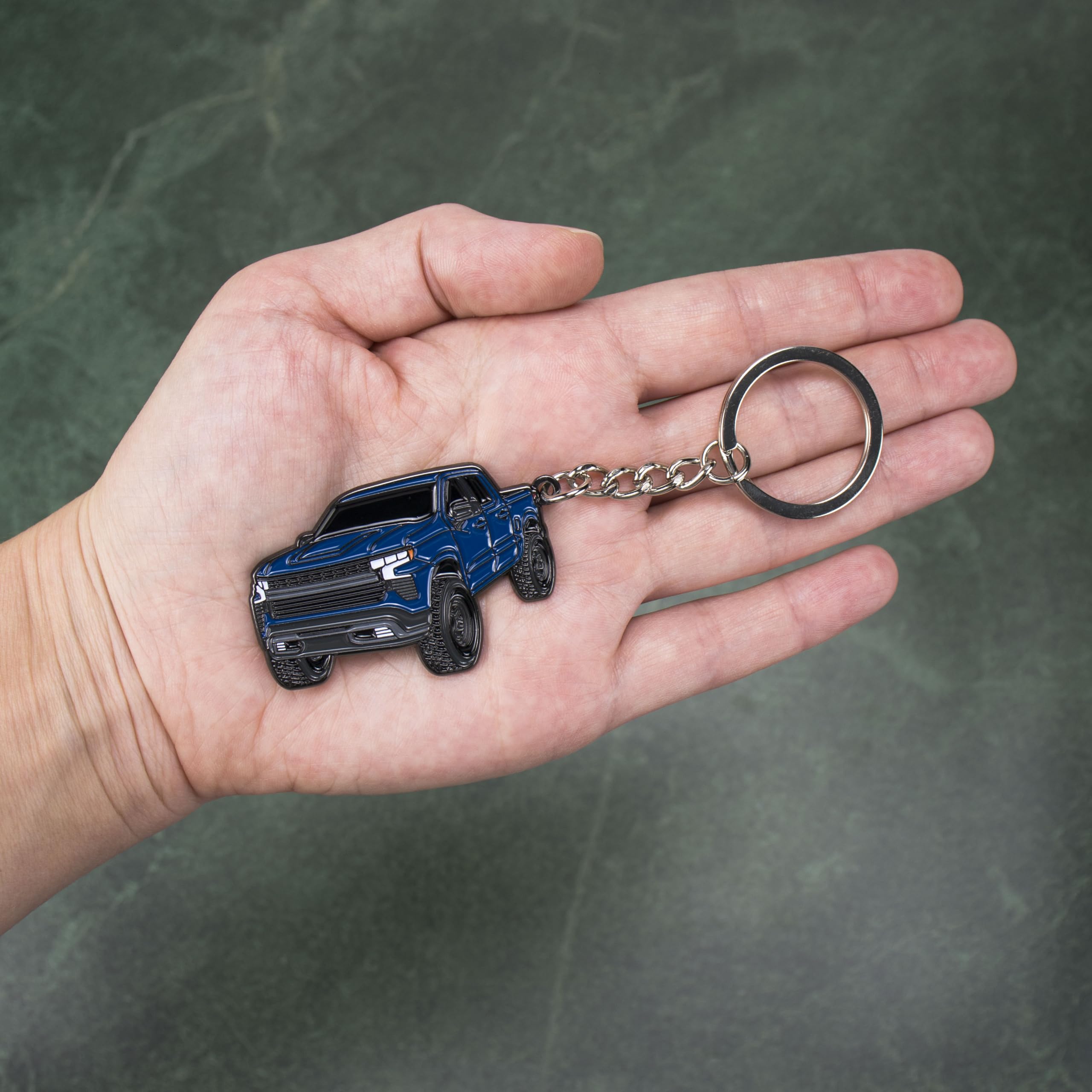 FOUR WHEEL BEAST Chevy Keychain - Metal Toy Truck Accessories for Silverado 1500 - Northsky Blue - 2" x 1.5"