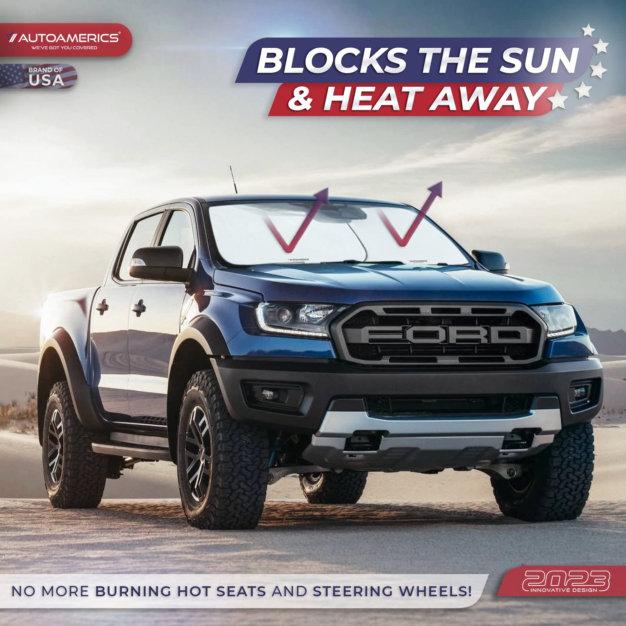 AUTOAMERICS 2-Piece Foldable Windshield Sun Shade - Reflective Polyester, Blocks 99% UV, Small Fit, Standard Silver, Model 13