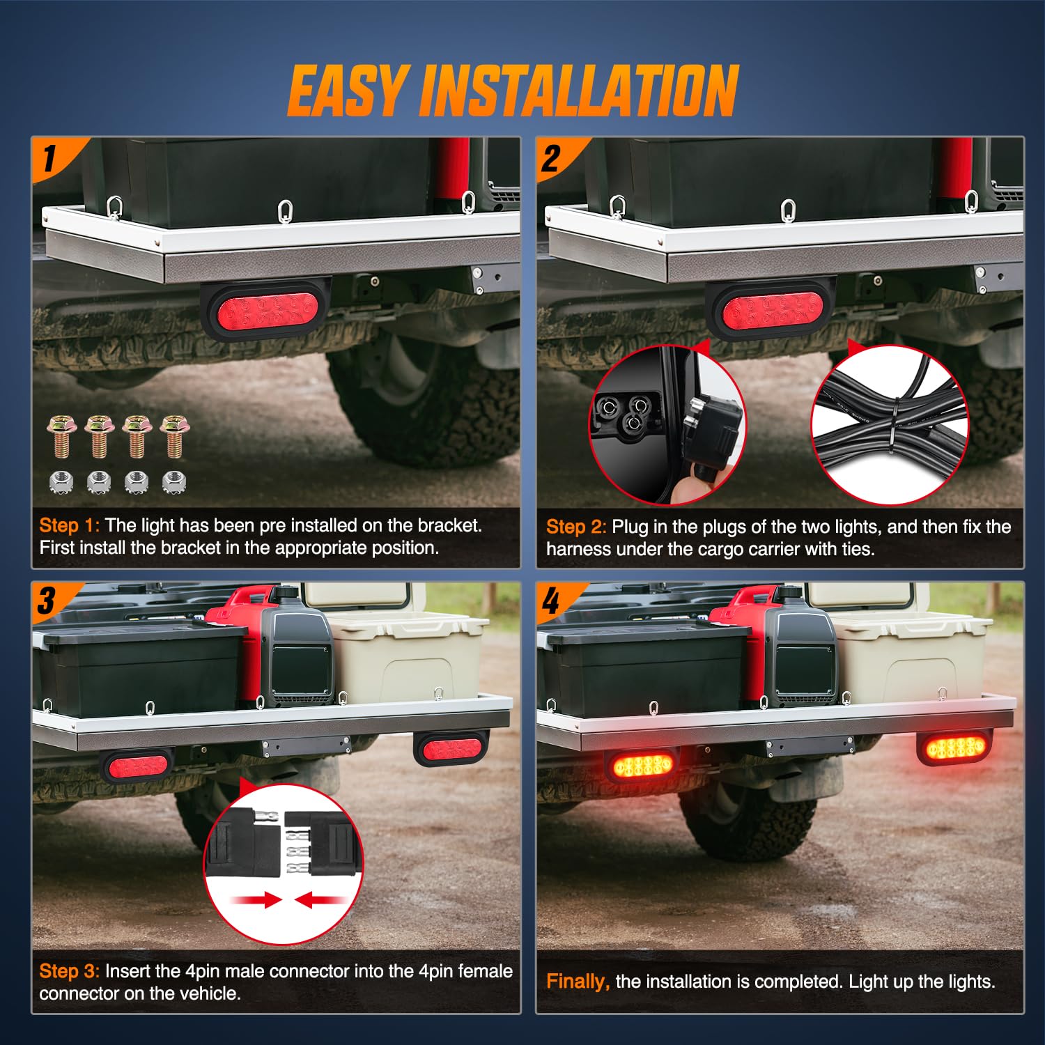 Nilight Hitch Cargo Carrier Light Kit - 2PCS 6" Red Waterproof Tail Lights with Flush Mount Bracket for Trailer, Truck, Bike Rack