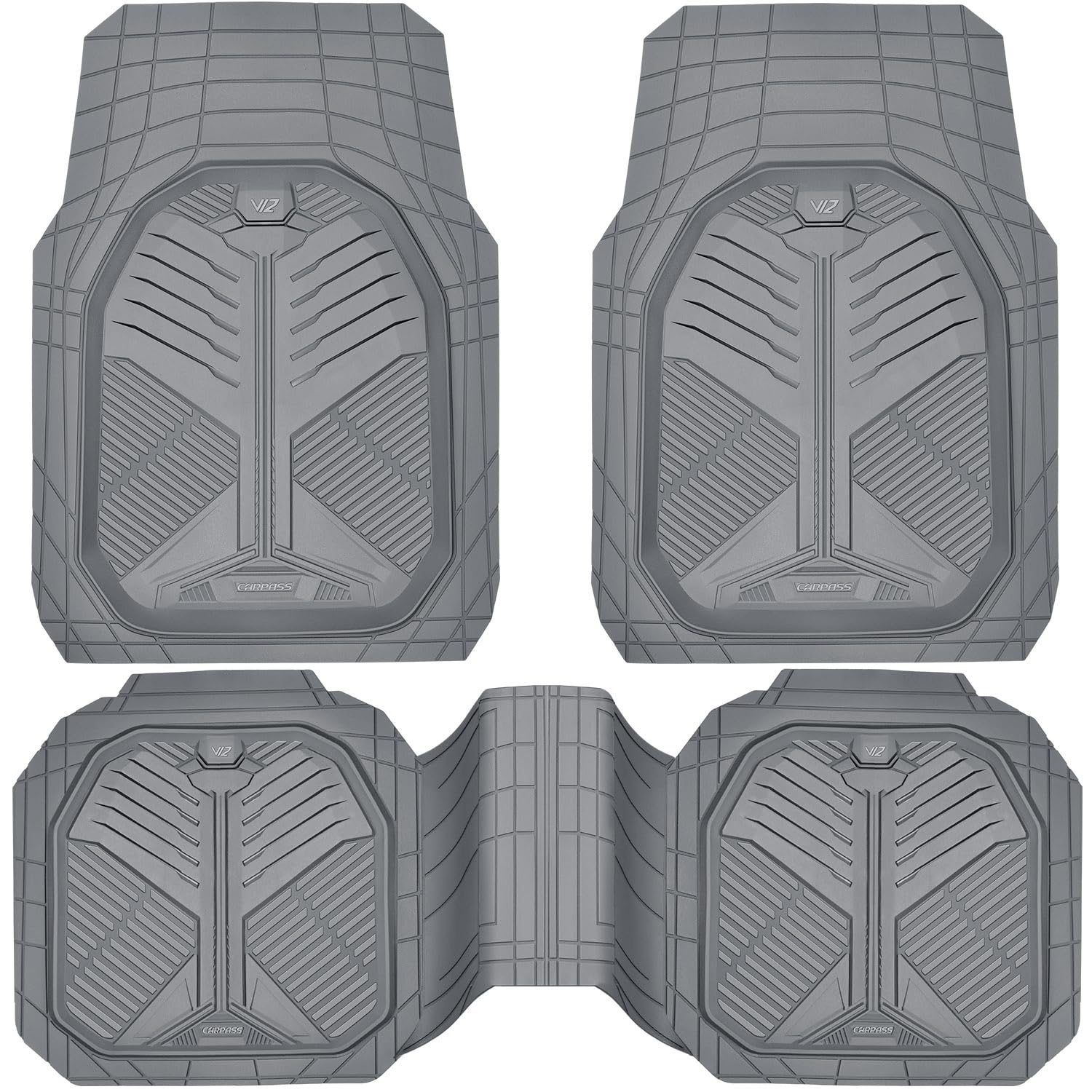 Car Pass Heavy Duty Rubber Car Mats, Deepdish All Weather Floor Mats For Car Full Set, Universal Automotive Mats Trim To Fit For