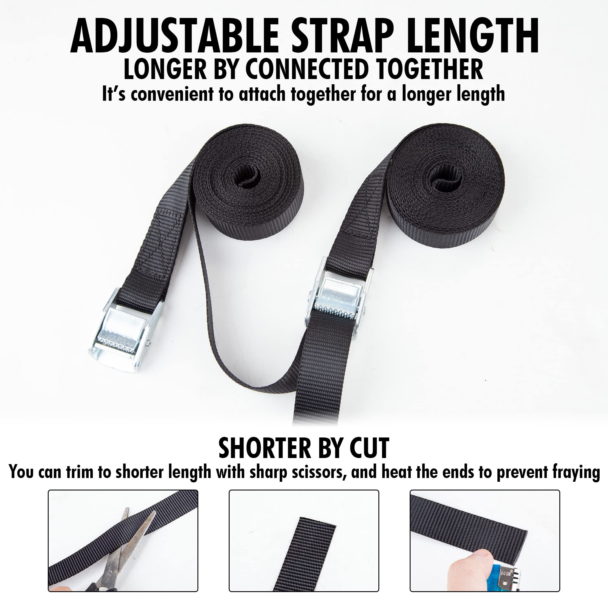 Cartman 1'' X 12' Lashing Straps Cargo Tie-Down Strap Up To 600Lbs, 16Pk In Carry Bag, Black