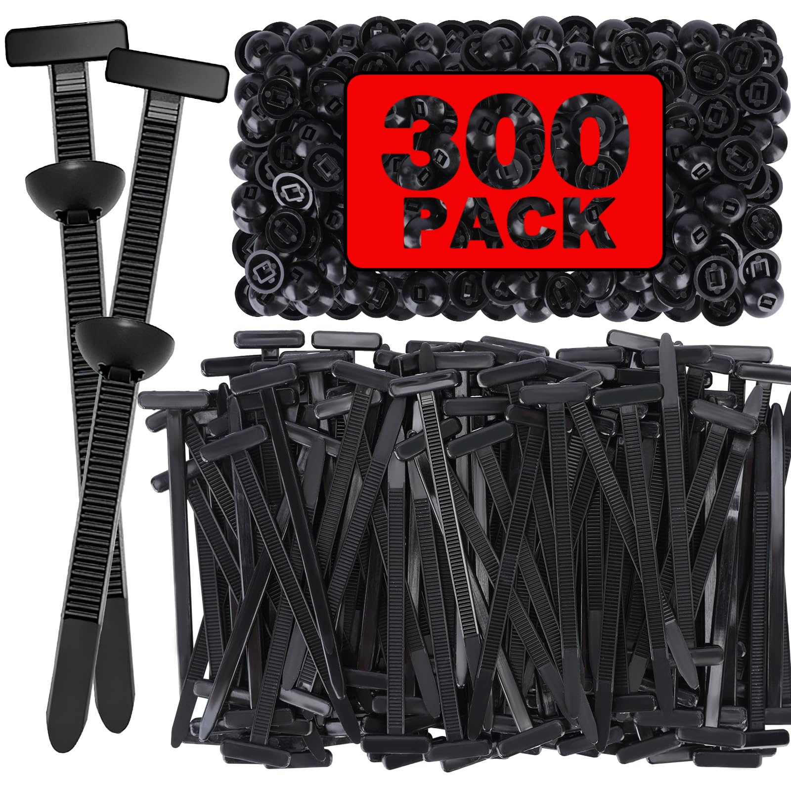 CRAZYTHUR 300Pcs Nylon Universal Cable Tie Buckle for Car,Self-Locking T Rivet Auto Cable Tie Kit | Multifunctional Fastener Too
