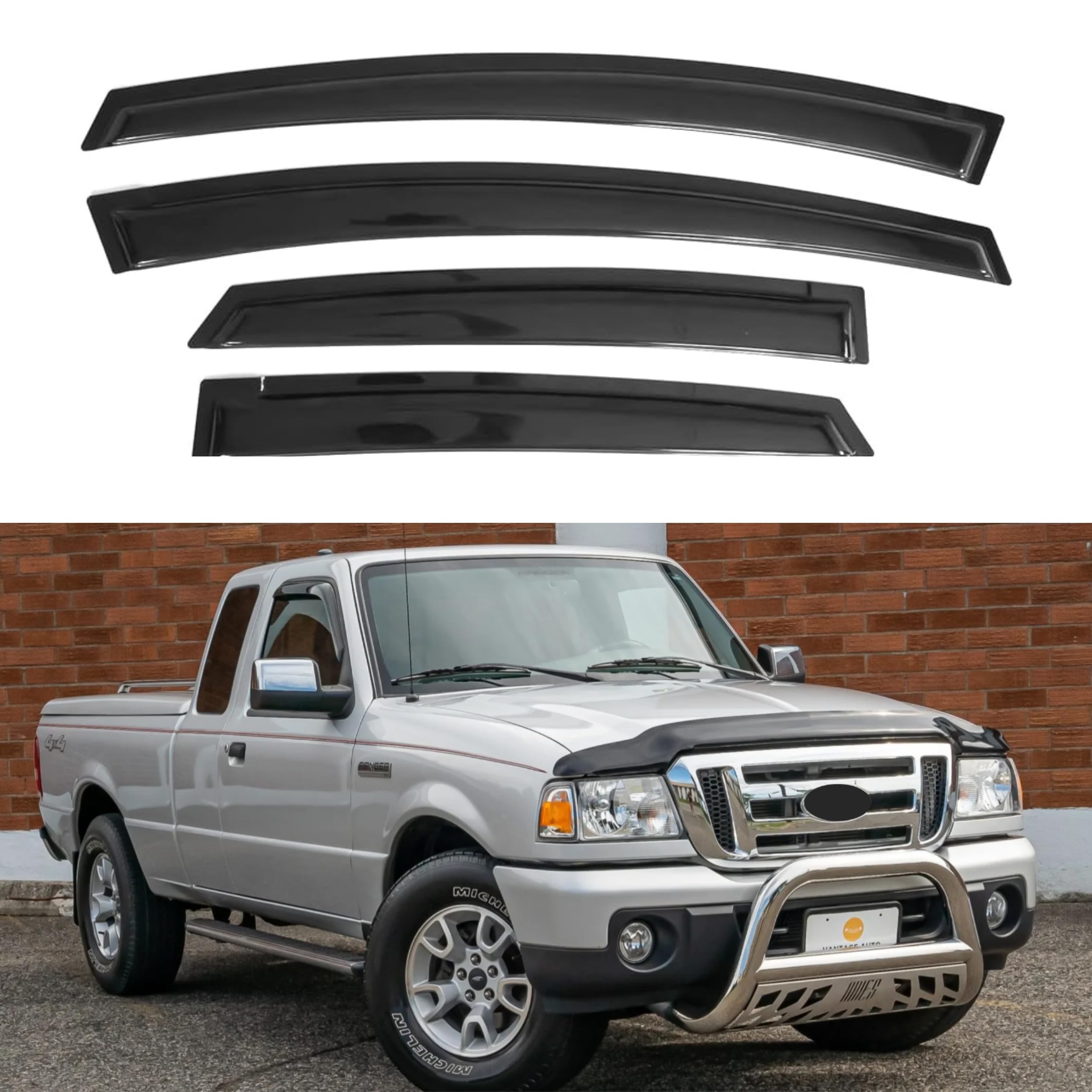 Ig Window Visor Compatible With Ford Ranger 1999-2011 & Mazda B2300/B4000 1999-2010 & Mazda B3000 1999-2008, Tape-On Rain Guard