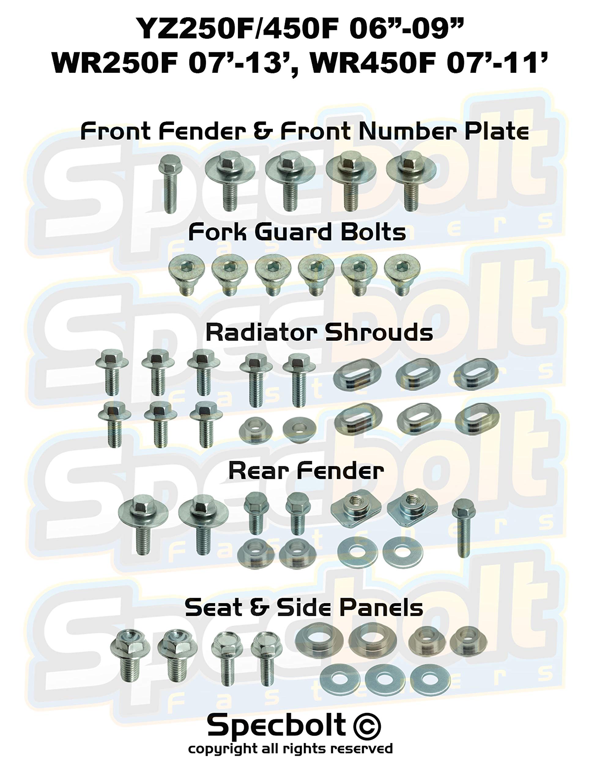 Specbolt Full Plastics Body Fastener Bolt Kit Fits: YAMAHA YZ250F & YZ450F YZF 250 450 YX 250F 450F 2006-2009, WR250F 2007-2013
