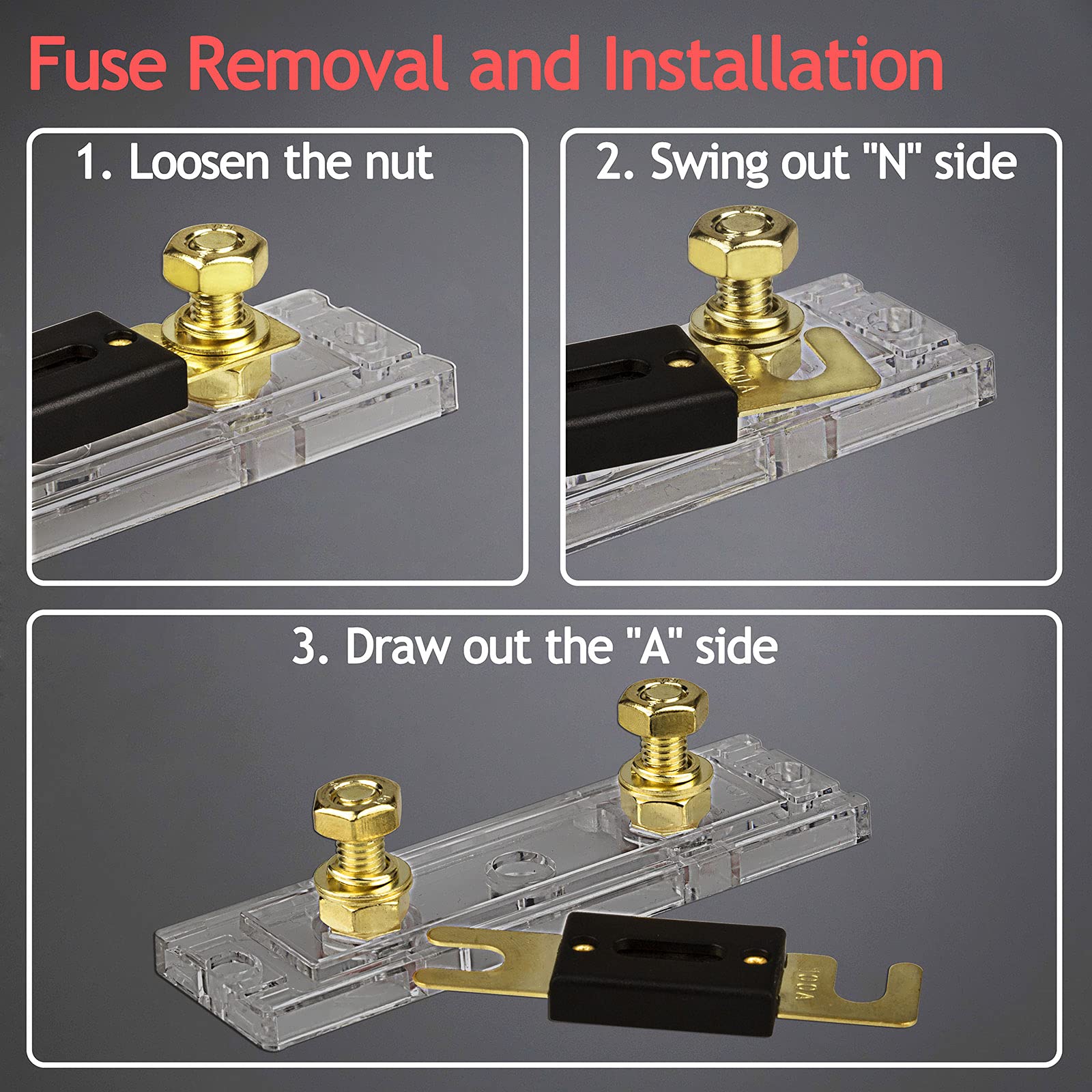 Hamolar 3 Pack 250A Car Anl Fuse Block Kit 0/2/4/8 Gauge Awg 250 Amp Fuses Holder For Audio Truck Diy