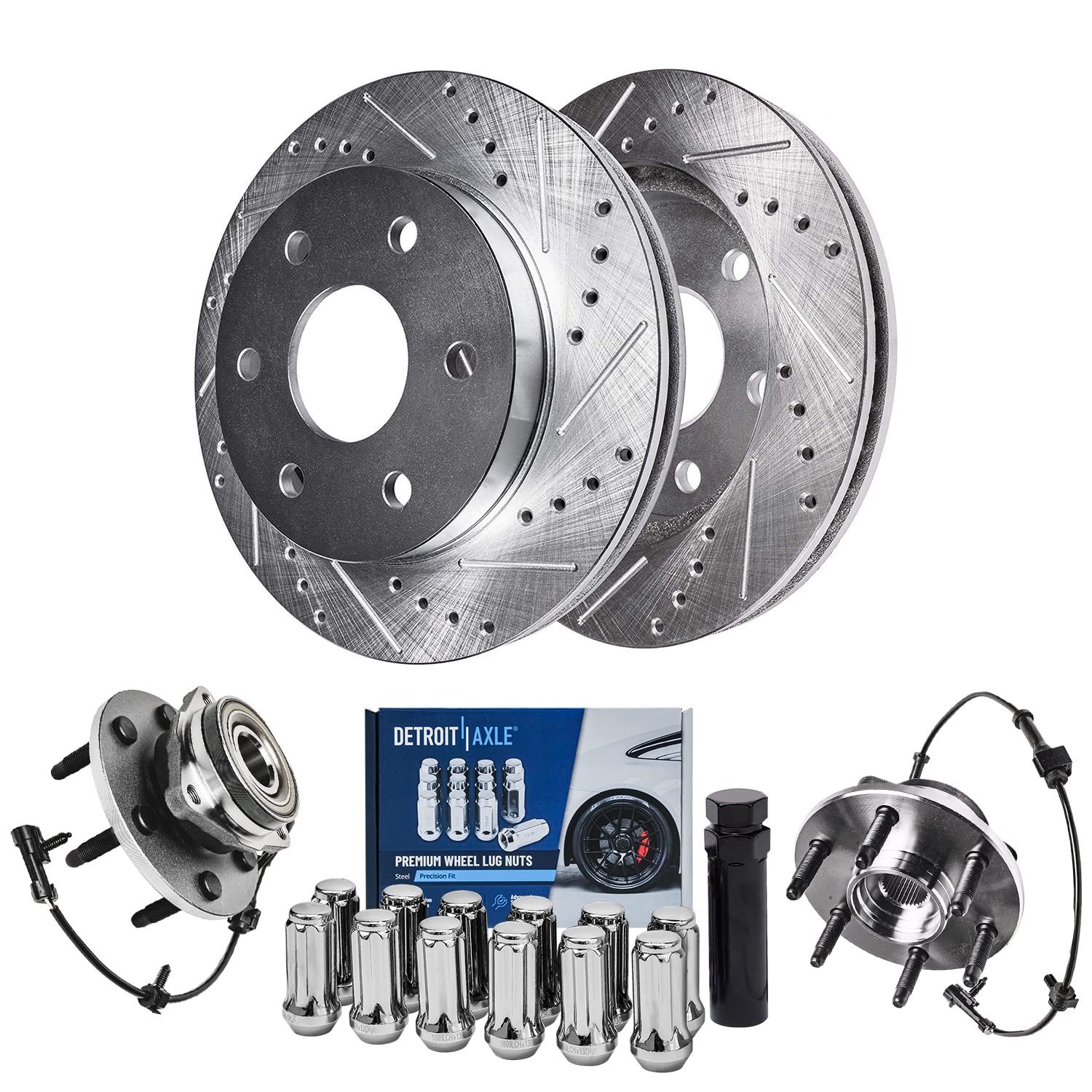 Detroit Axle - 4WD Front Brake Kit for GMC Sierra Savana Chevy Express Silverado 1500 Tahoe Escalade Drilled Brake Rotors Wheel 