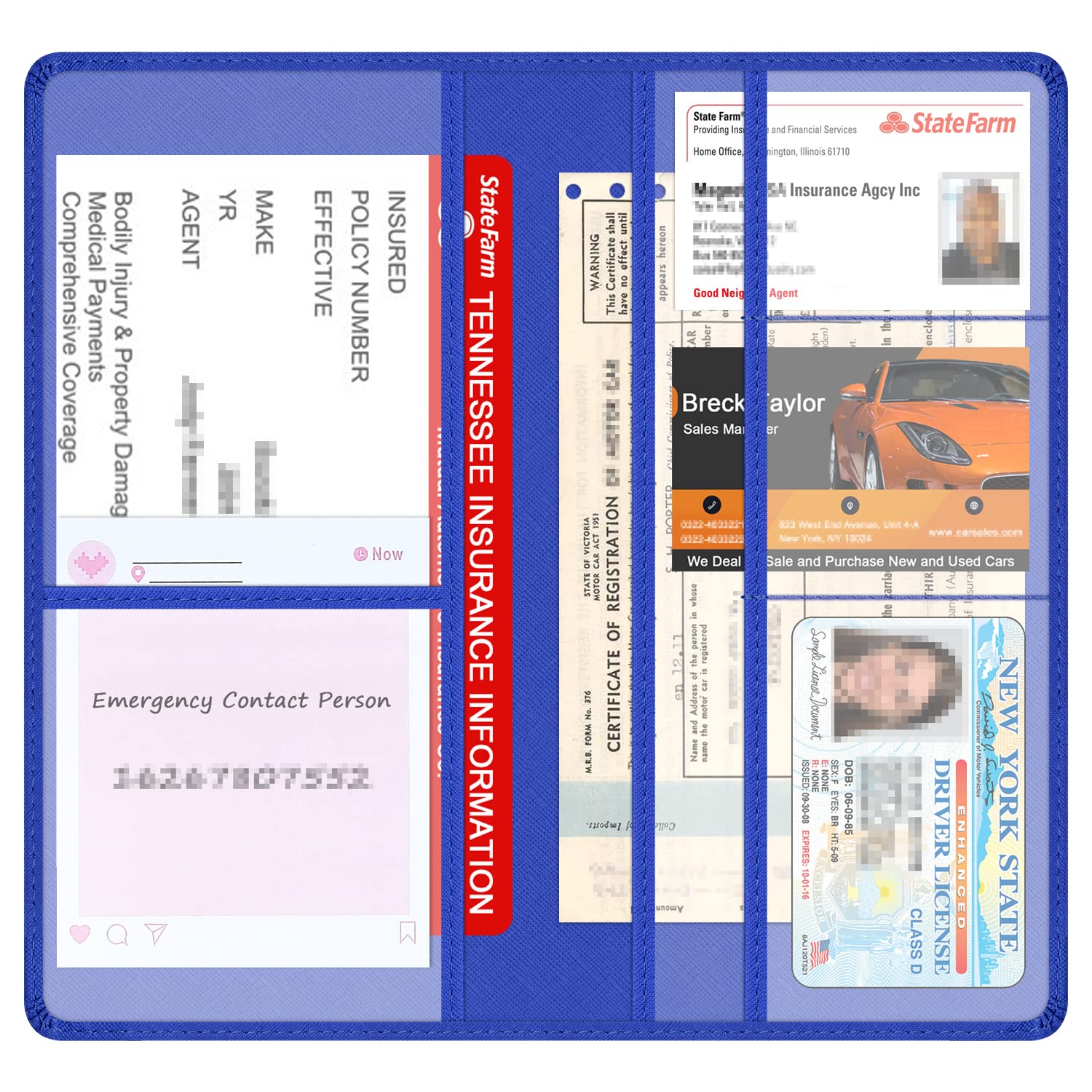 Techion Car Insurance And Registration Holder, 9.5 X 5 Inch Pu Leather Vehicle Glove Box Organizer Wallet Case For Insurance Car
