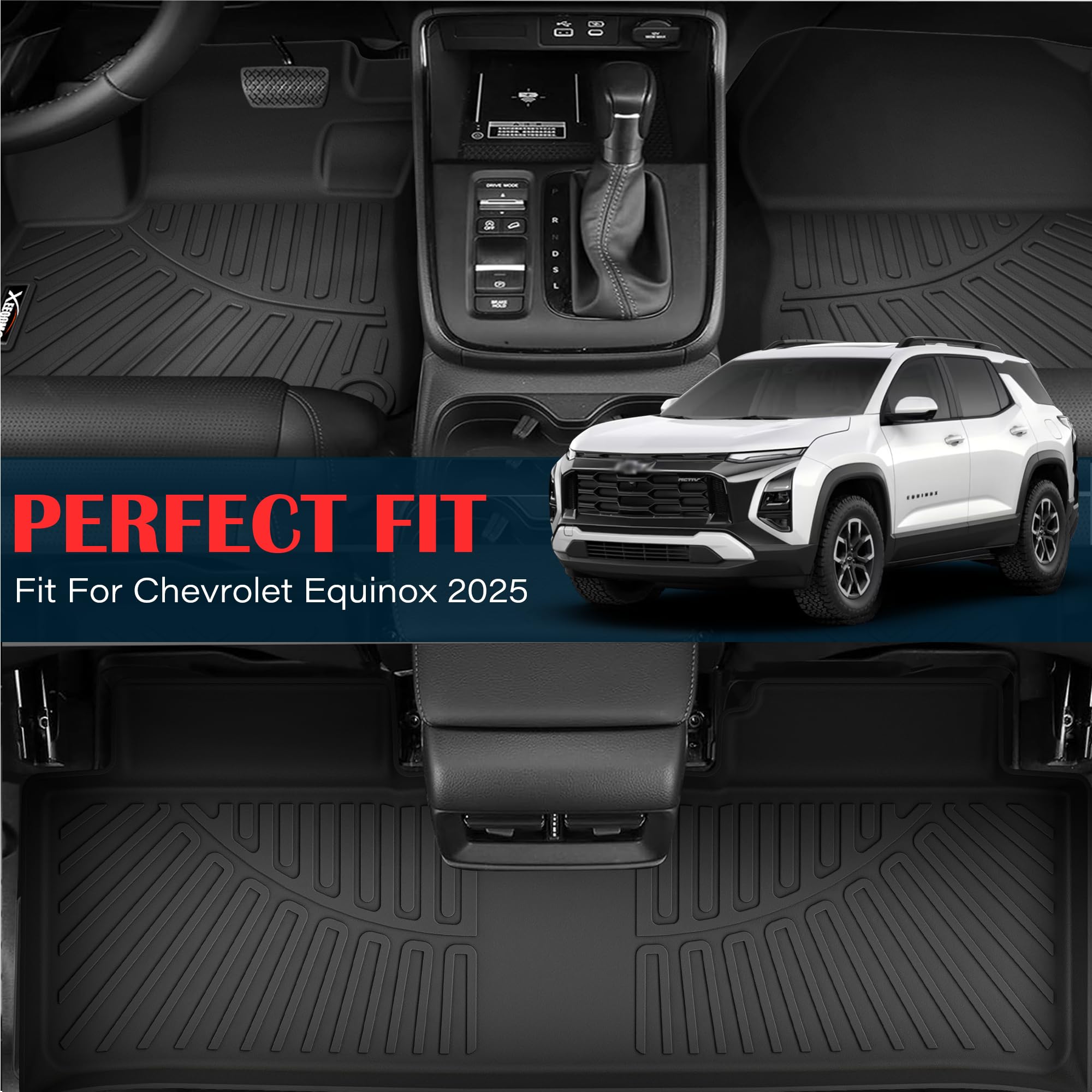 XEEQQMO All Weather Floor Mats for 2025 Chevy Equinox - TPE Protection Liners for 1st & 2nd Row, Model XQJD-45